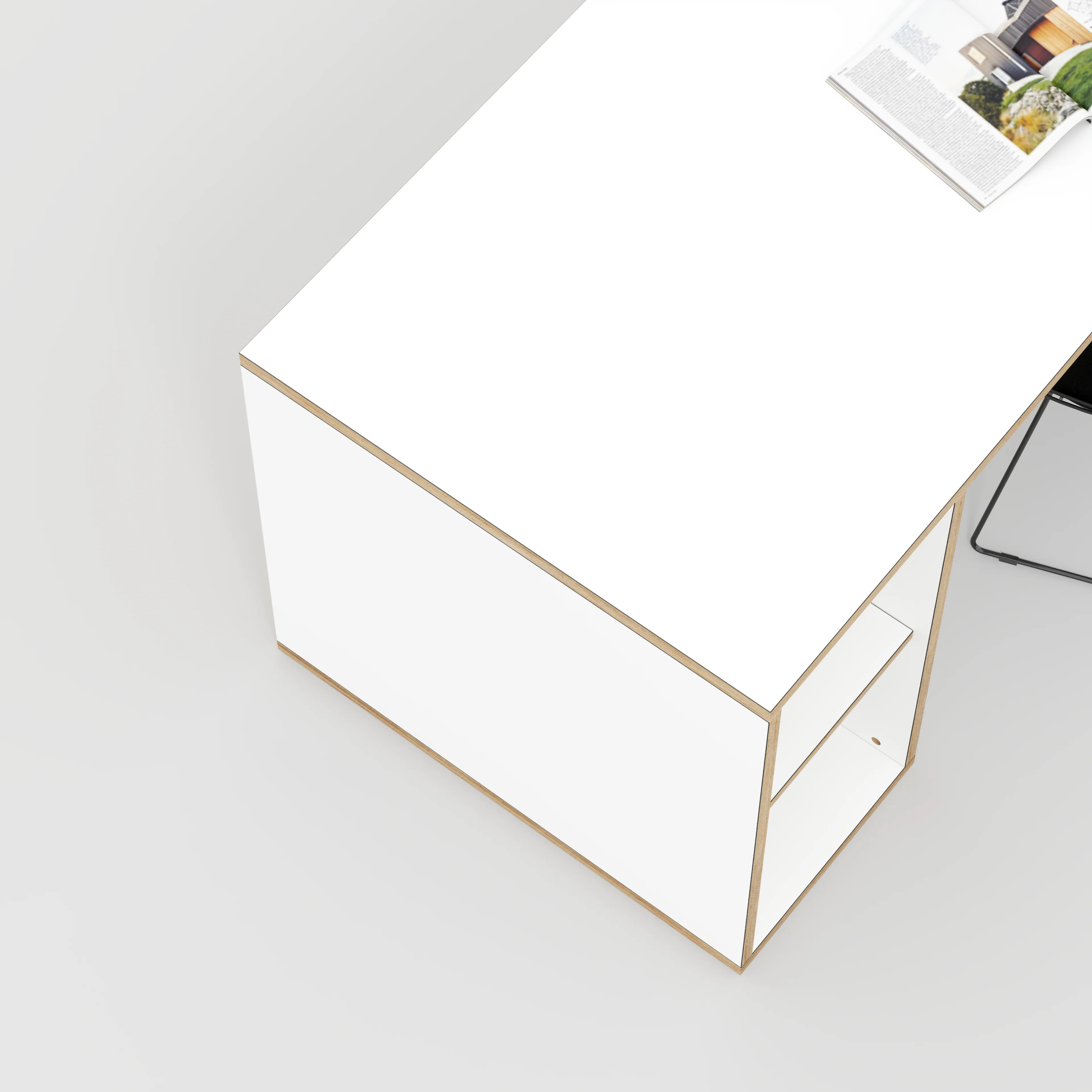 Plywood Desk with Storage Type 2 - Open Shelves - Formica White - 2000(w) x 800(d) x 750(h) - Image 3