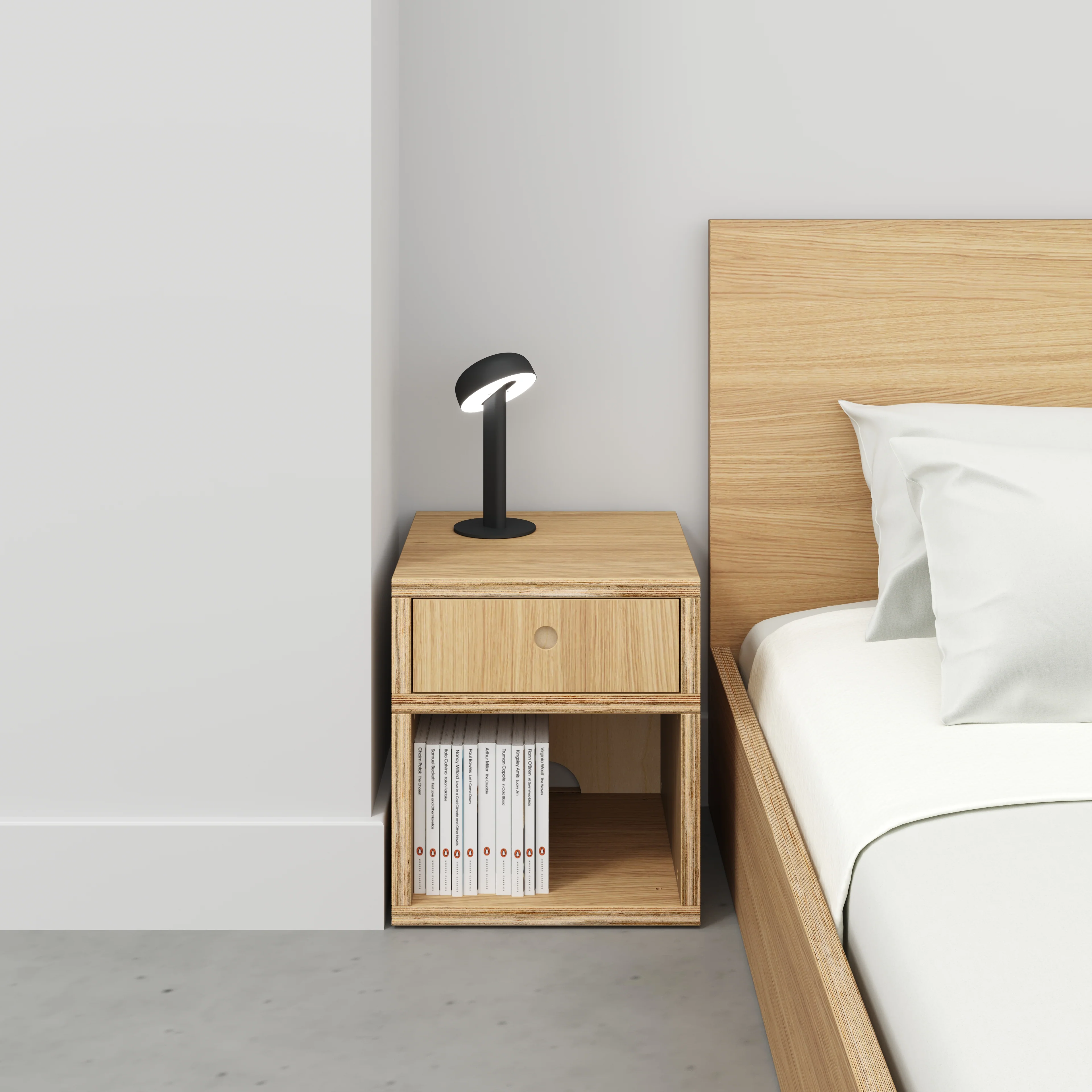 Plywood Bedside Table - Type 1 - with Drawer - Plywood Oak - 400(w) x 400(d) x 450(h) - Image 2