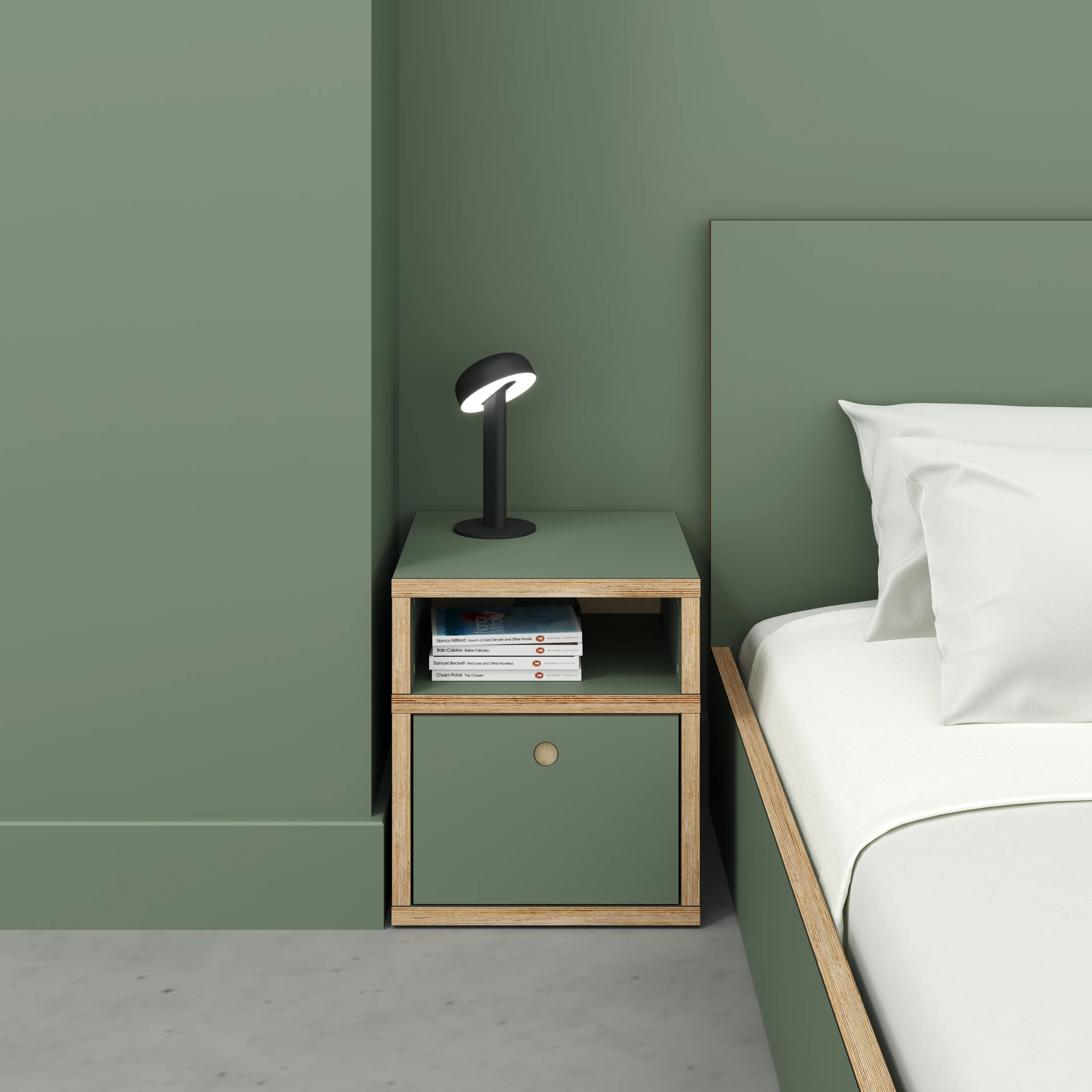 Plywood Bedside Table - Type 2 - with Drawer - Formica Green Slate - 400(w) x 400(d) x 450(h) - Image 2