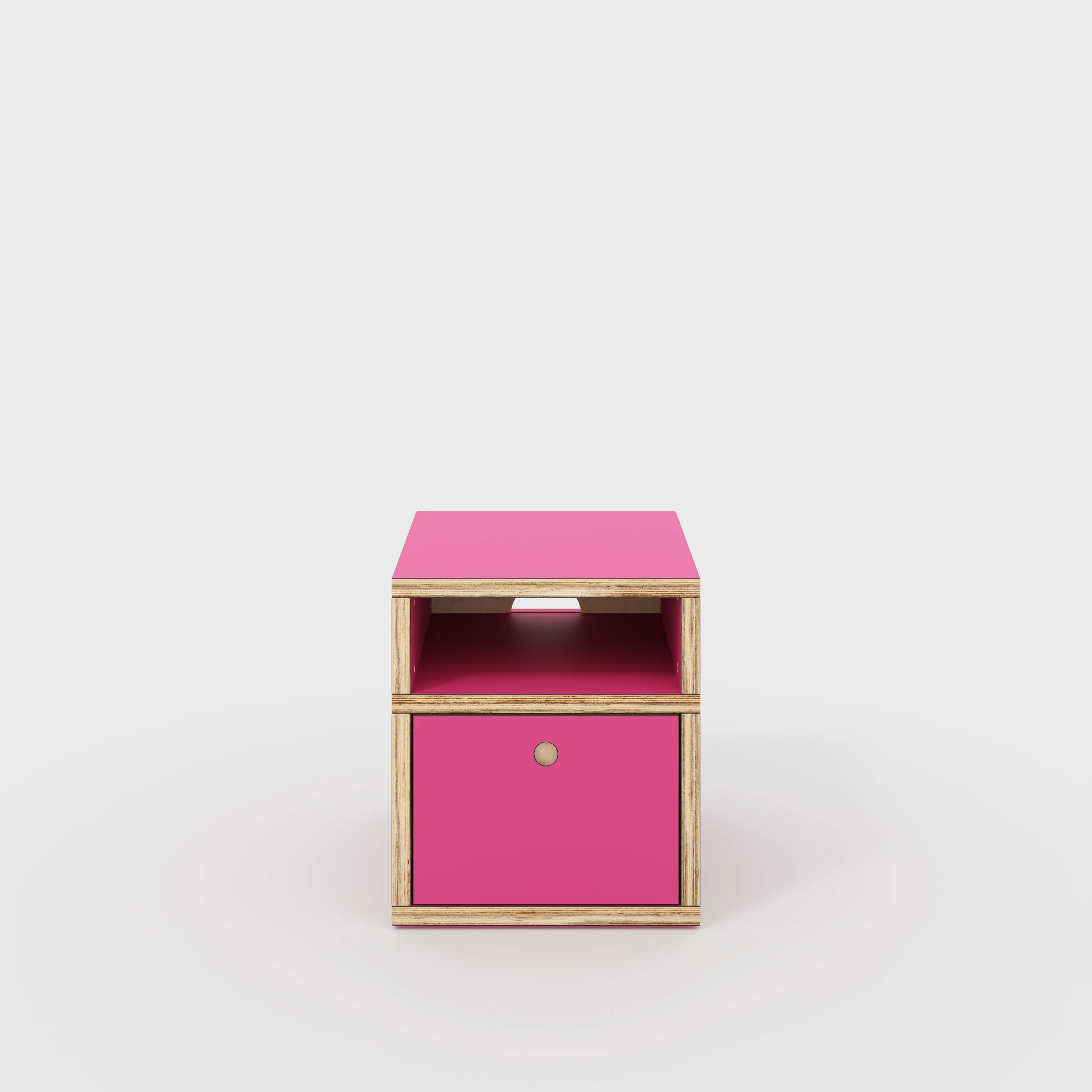 Plywood Bedside Table - Type 2 - with Drawer - Formica Juicy Pink - 400(w) x 400(d) x 450(h)