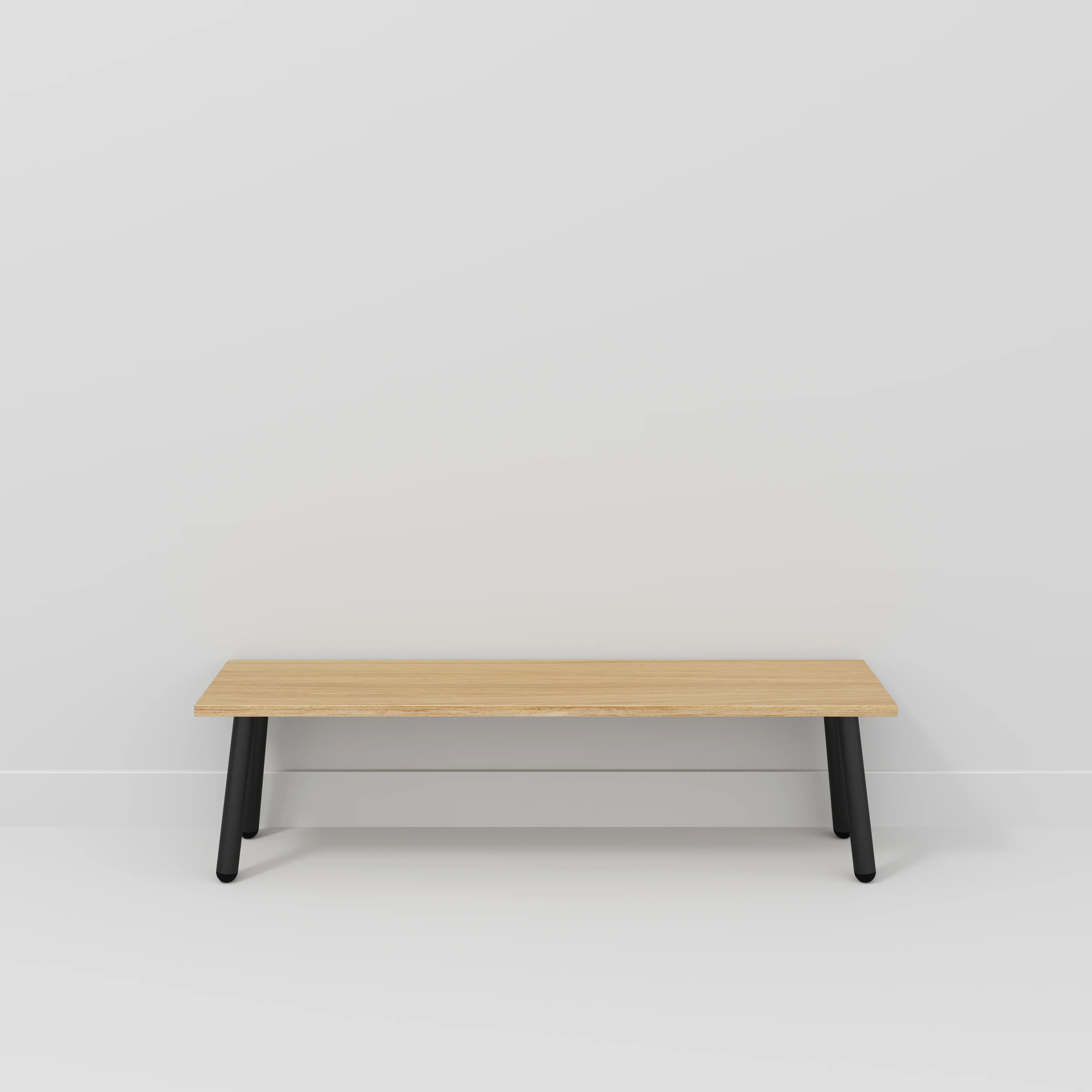 Plywood Bench Seat with Black Round Single Pin Legs - Plywood Oak - 1600(w) x 400(d) - Image 2
