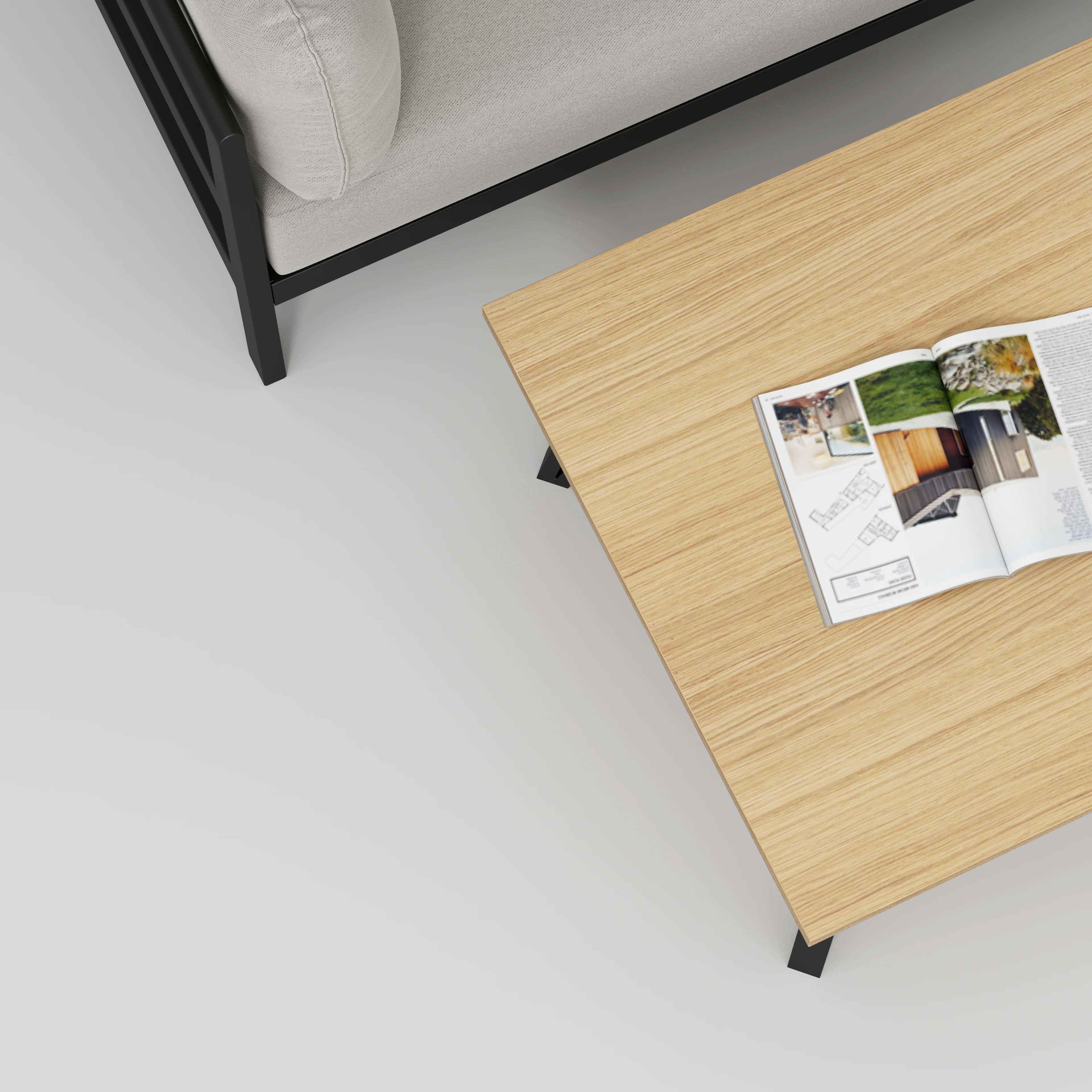 Plywood Coffee Table with Black Box Hairpin Legs - Plywood Oak - 800(w) x 800(d) x 425(h) - Image 3