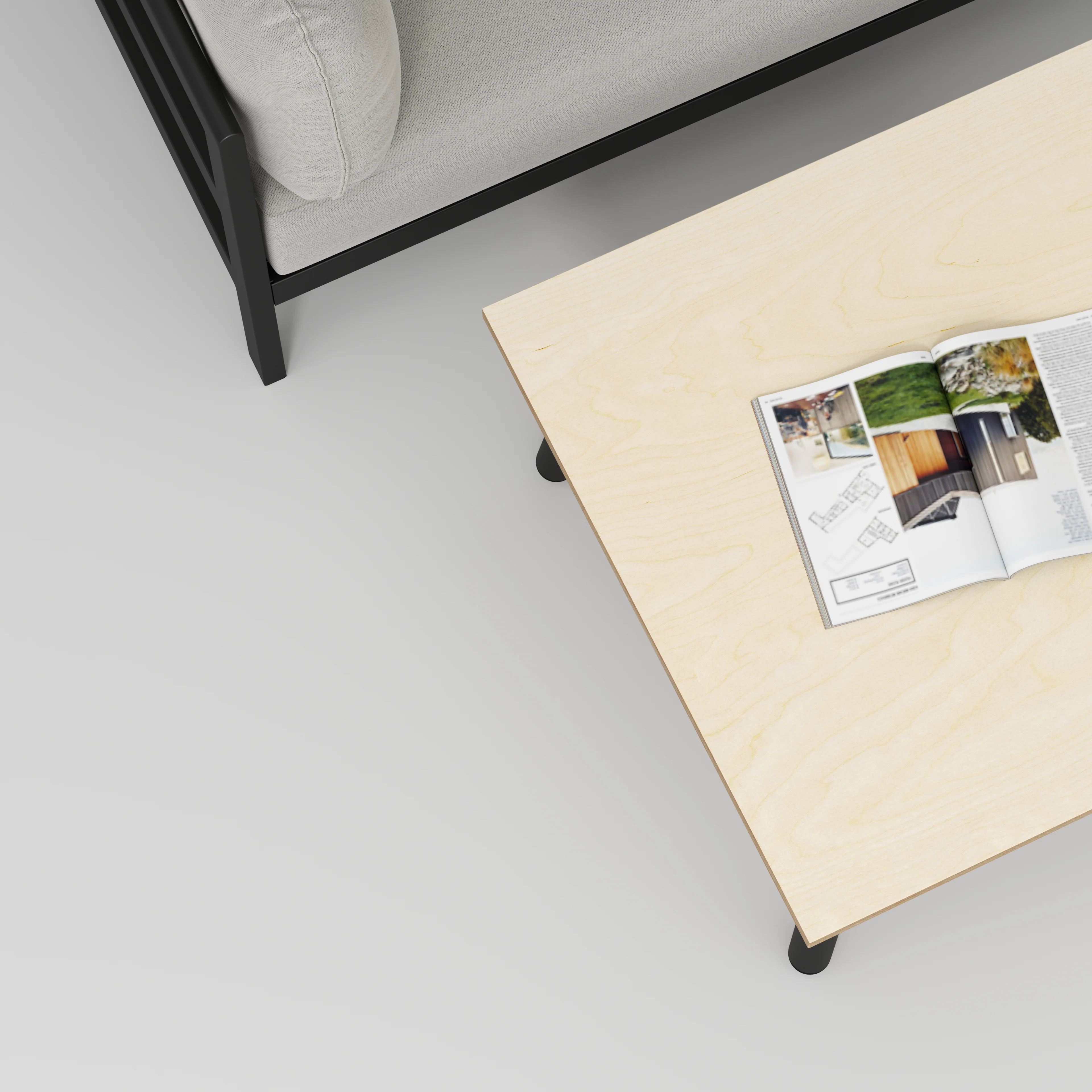 Plywood Coffee Table with Black Round Single Pin Legs - Plywood Birch - 800(w) x 800(d) x 425(h) - Image 3