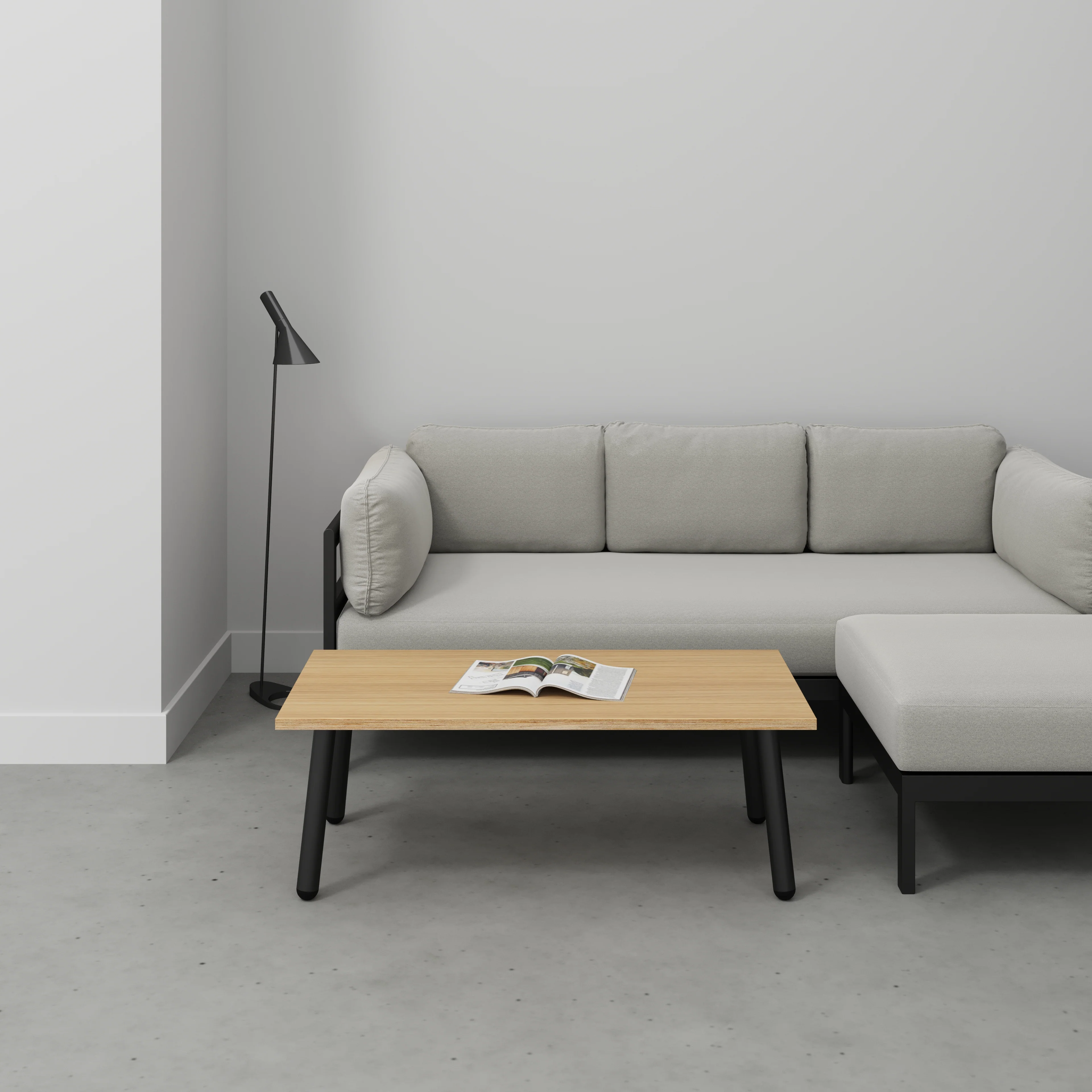 Plywood Coffee Table with Black Round Single Pin Legs - Plywood Oak - 1200(w) x 600(d) x 425(h) - Image 2