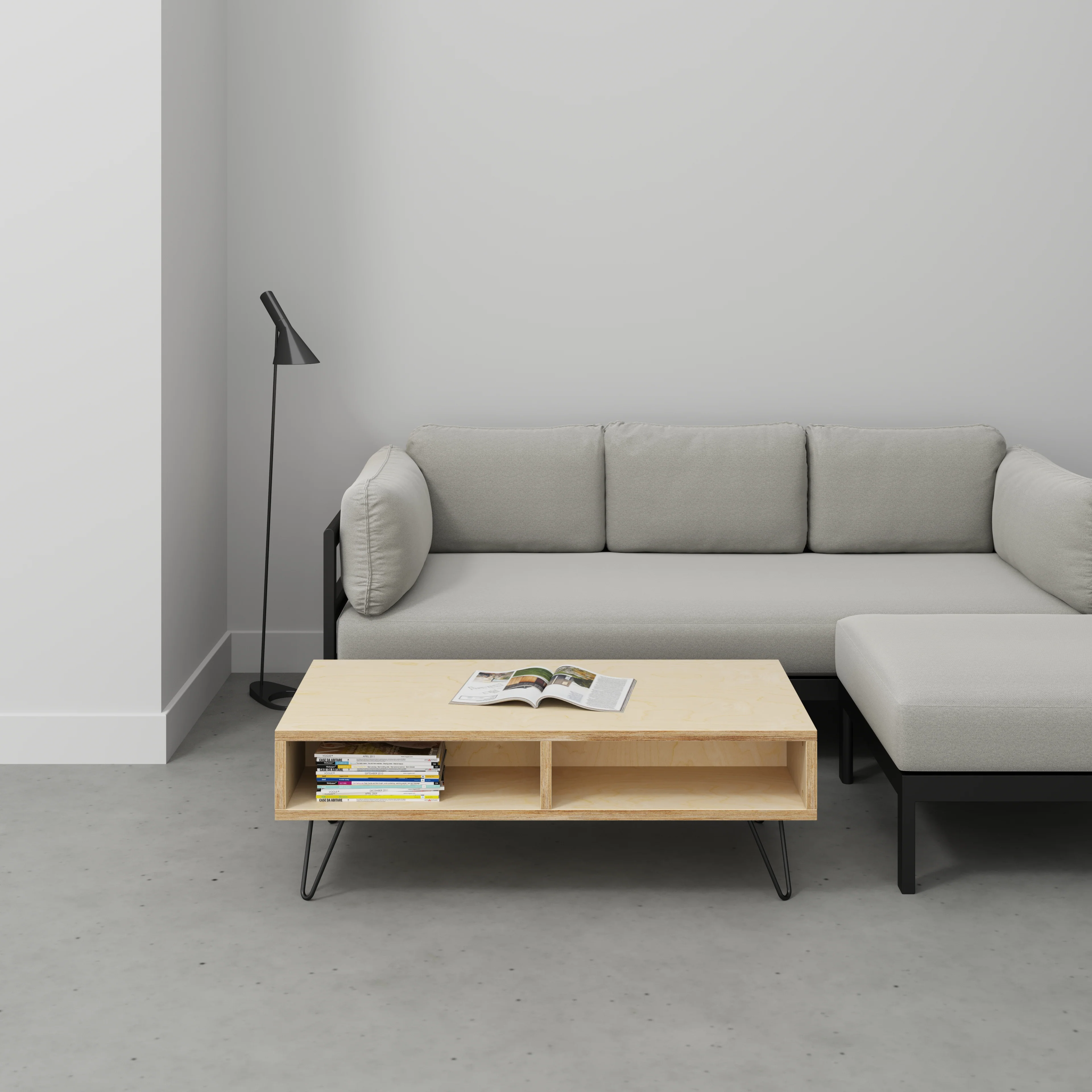 Plywood Coffee Table with Box Storage and Black Hairpin Legs - Plywood Birch - 1200(w) x 600(d) x 400(h) - Image 2