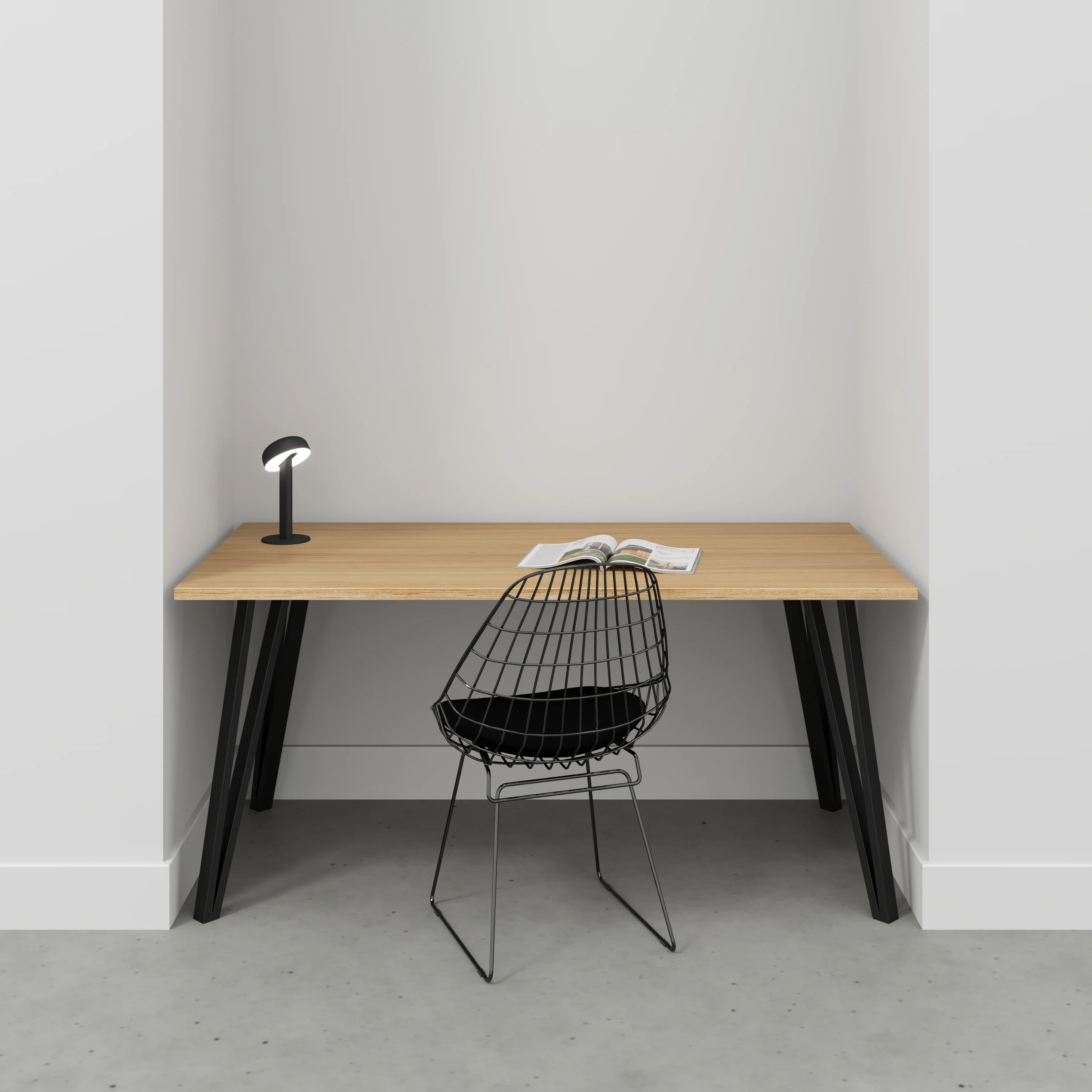 Plywood Desk with Black Box Hairpin Legs - Plywood Oak - 1600(w) x 800(d) x 735(h) - Image 2