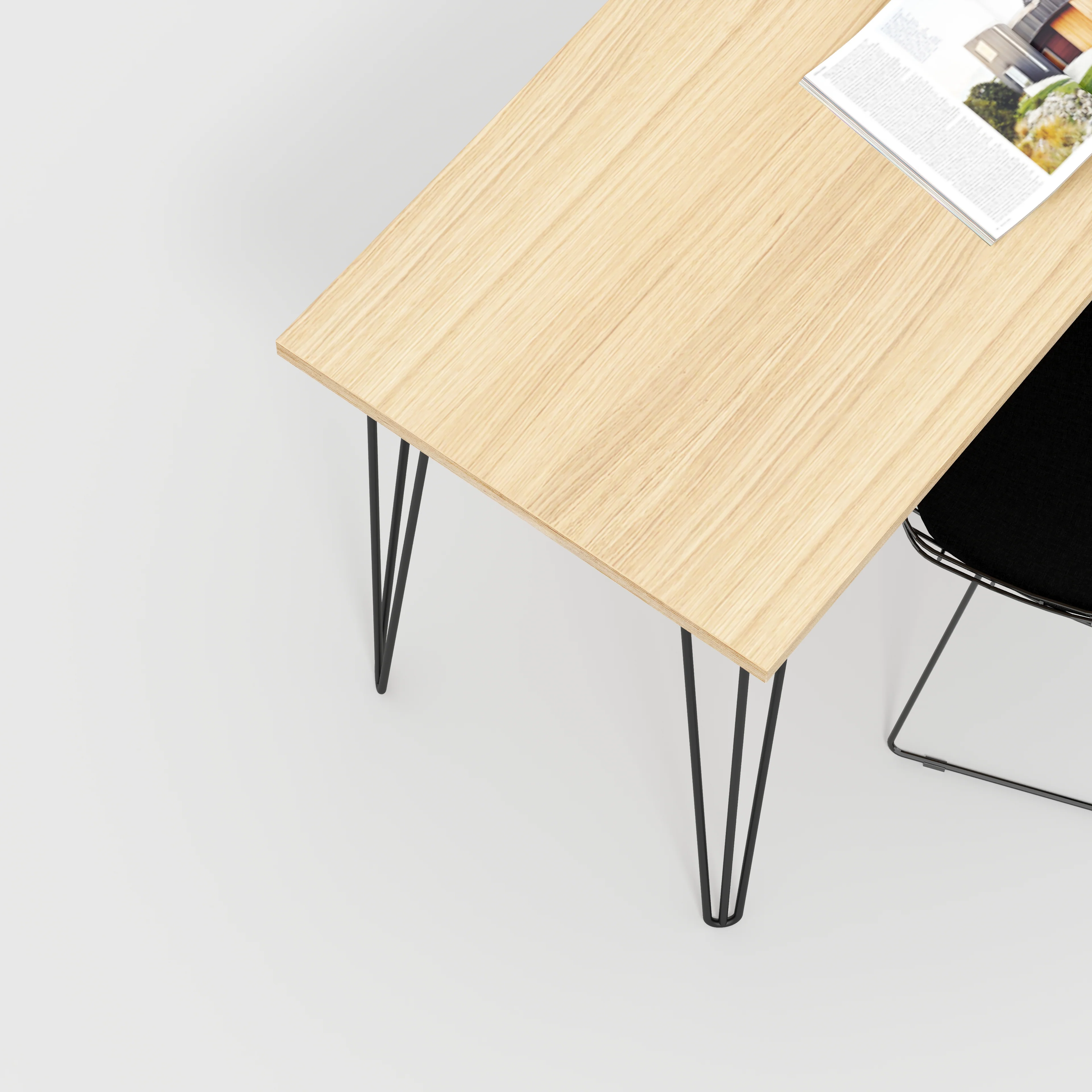 Plywood Desk with Black Hairpin Legs - Plywood Oak - 1600(w) x 800(d) x 735(h) - Image 3