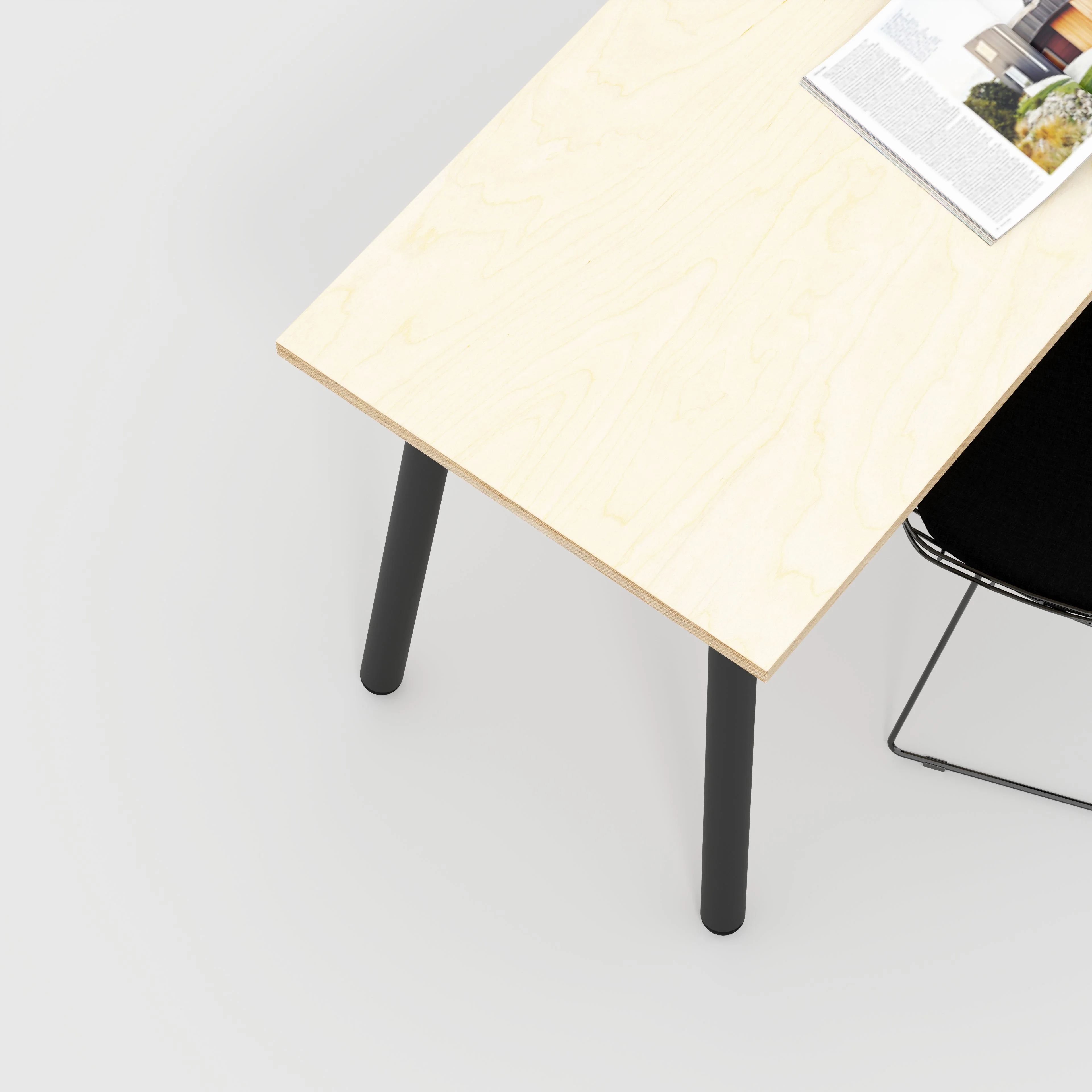 Plywood Desk with Black Round Single Pin Legs - Plywood Birch - 1600(w) x 800(d) x 735(h) - Image 3