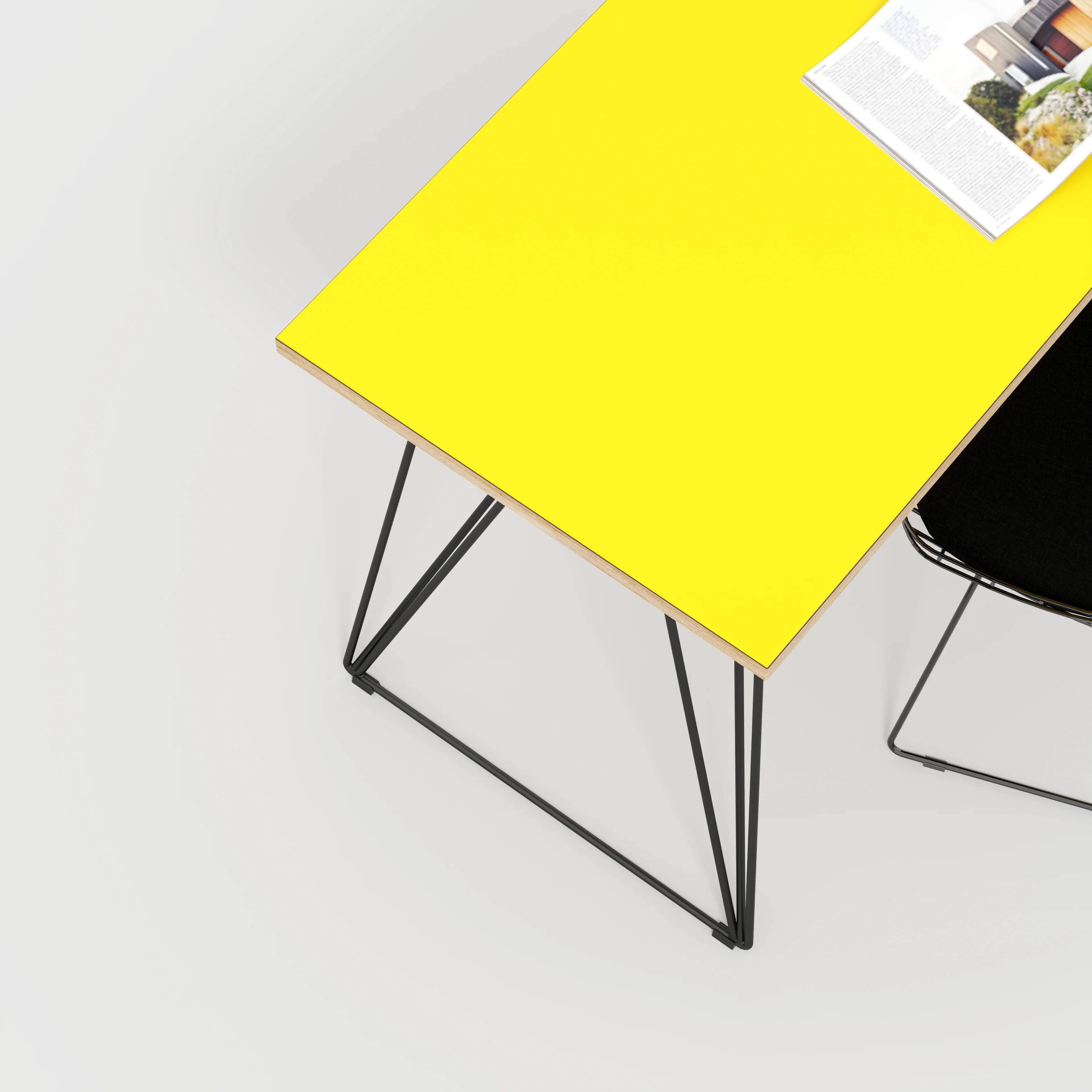 Plywood Desk with Black Wireframe Legs - Formica Chrome Yellow - 1600(w) x 800(d) x 735(h) - Image 3