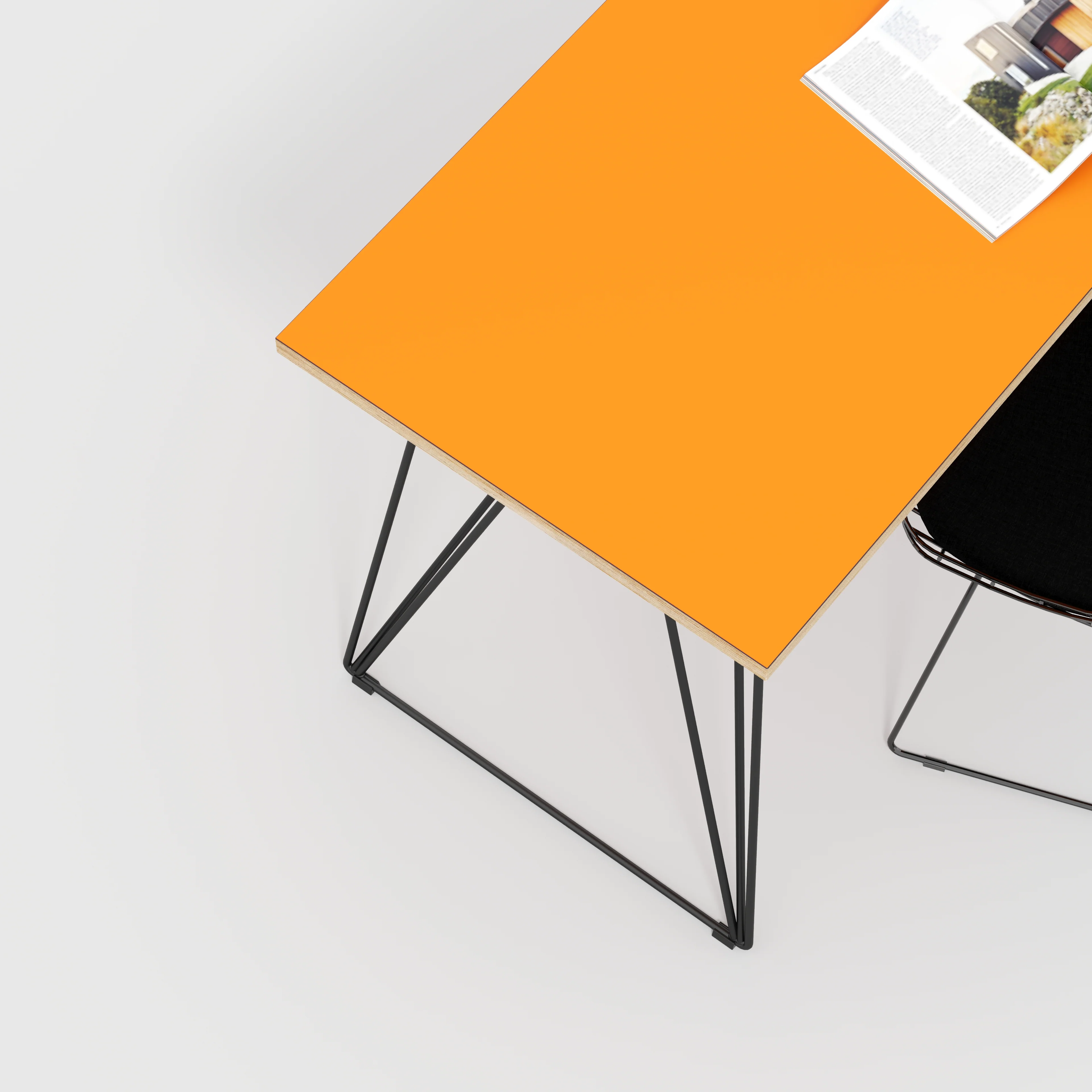 Plywood Desk with Black Wireframe Legs - Formica Levante Orange - 1600(w) x 800(d) x 735(h) - Image 3