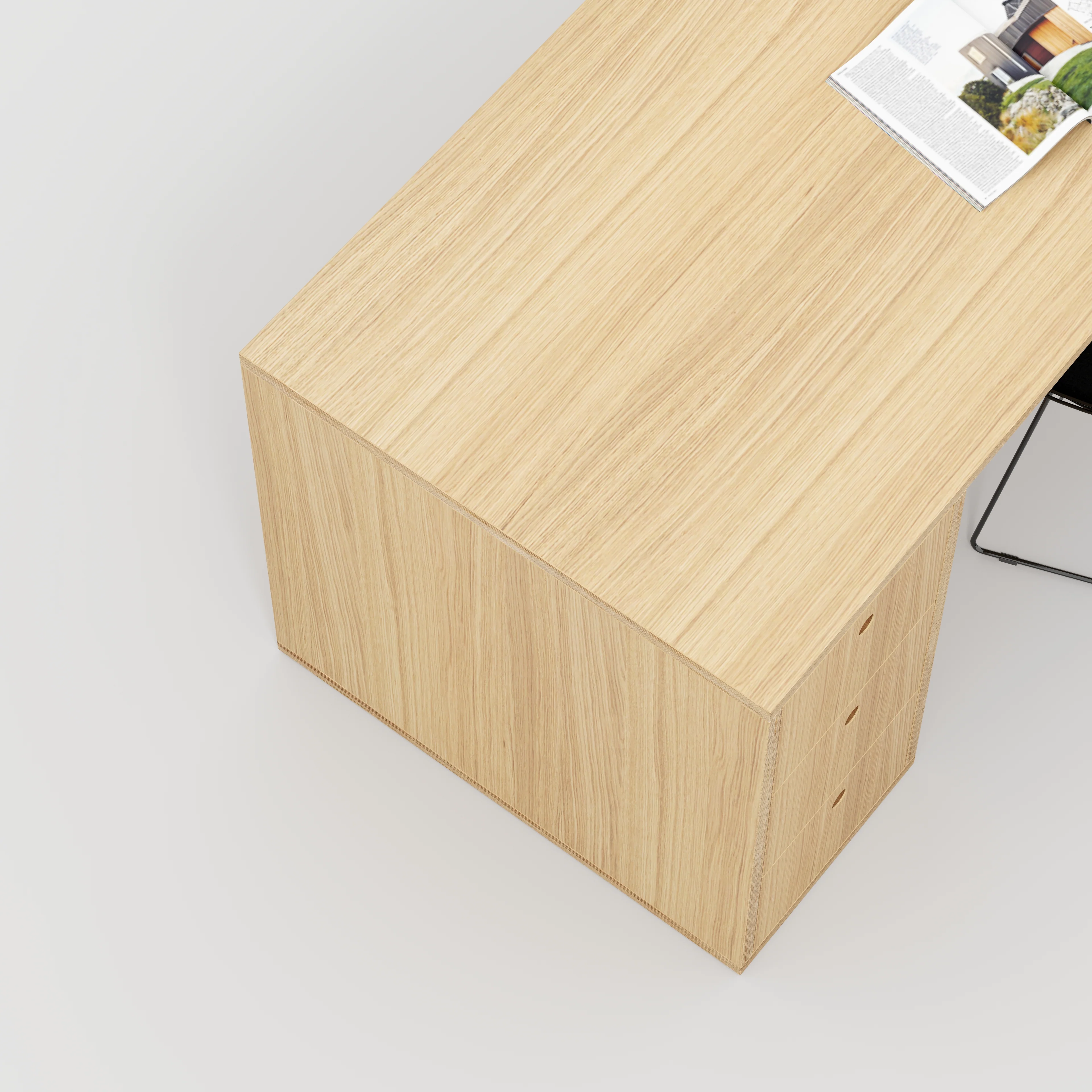 Plywood Desk with Storage Type 1 LH - Drawers - Plywood Oak - 1600(w) x 800(d) x 750(h) - Image 3
