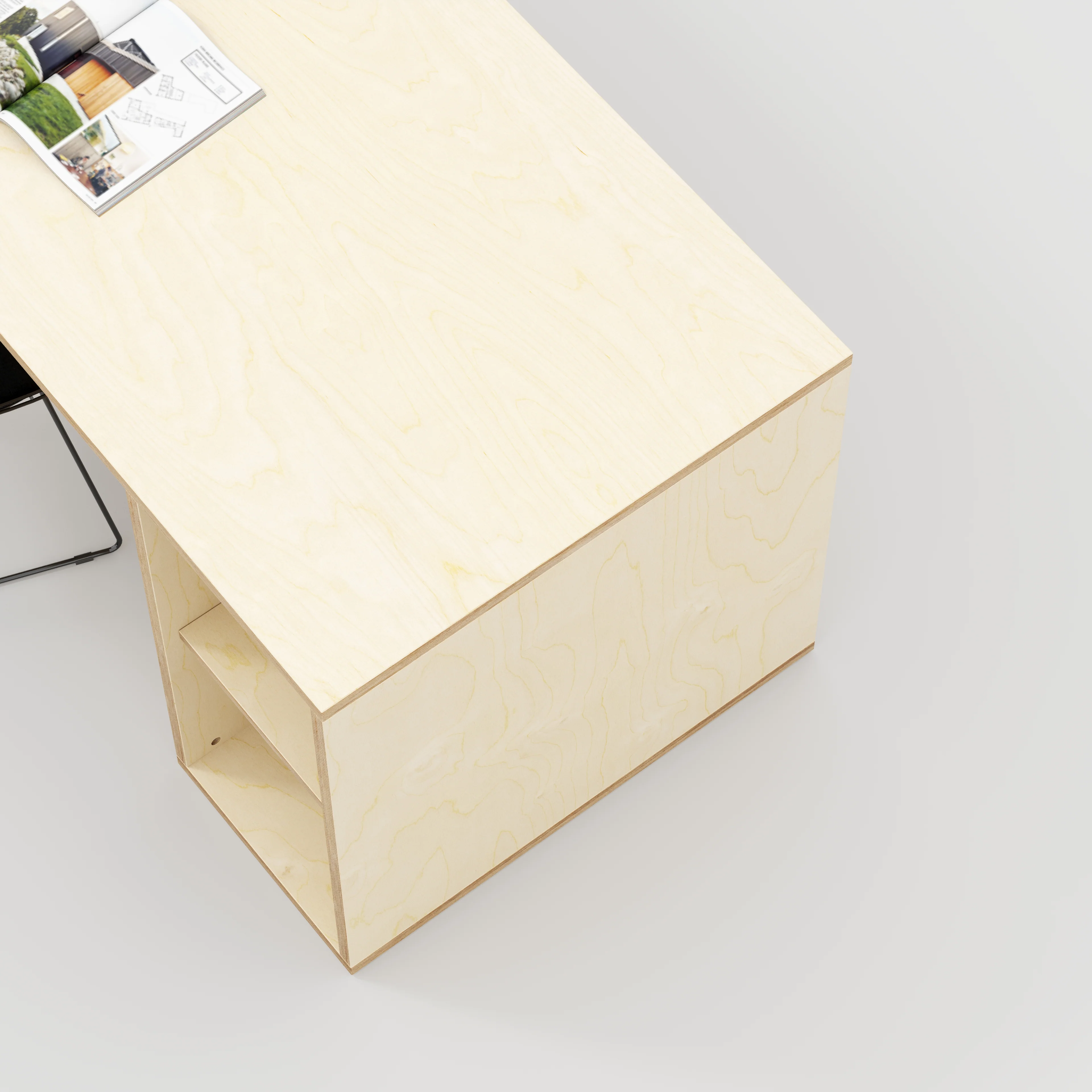 Plywood Desk with Storage Type 1 RH - Open Shelves - Plywood Birch - 1600(w) x 800(d) x 750(h) - Image 3