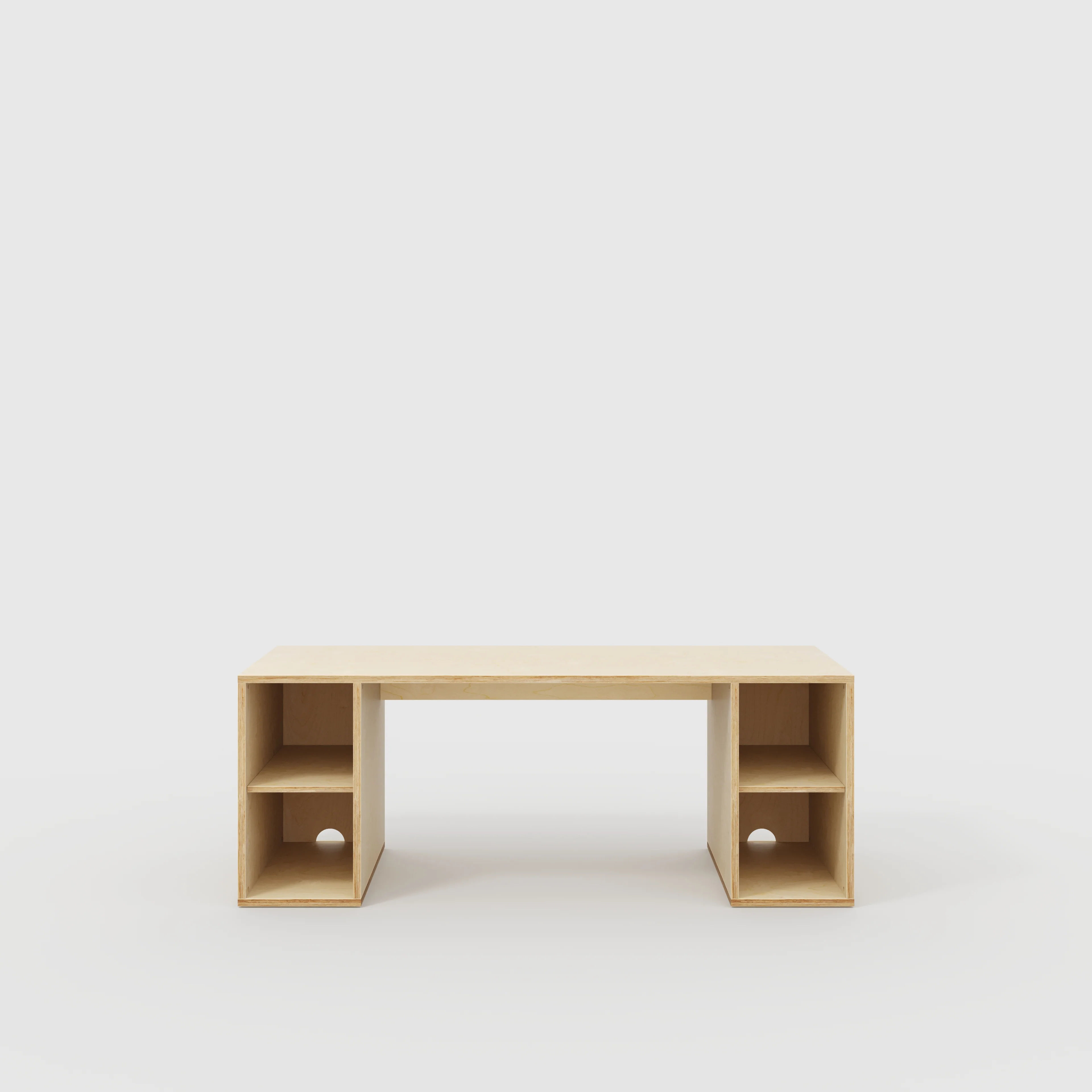 Plywood Desk with Storage Type 2 - Open Shelves - Plywood Birch - 2000(w) x 800(d) x 750(h)