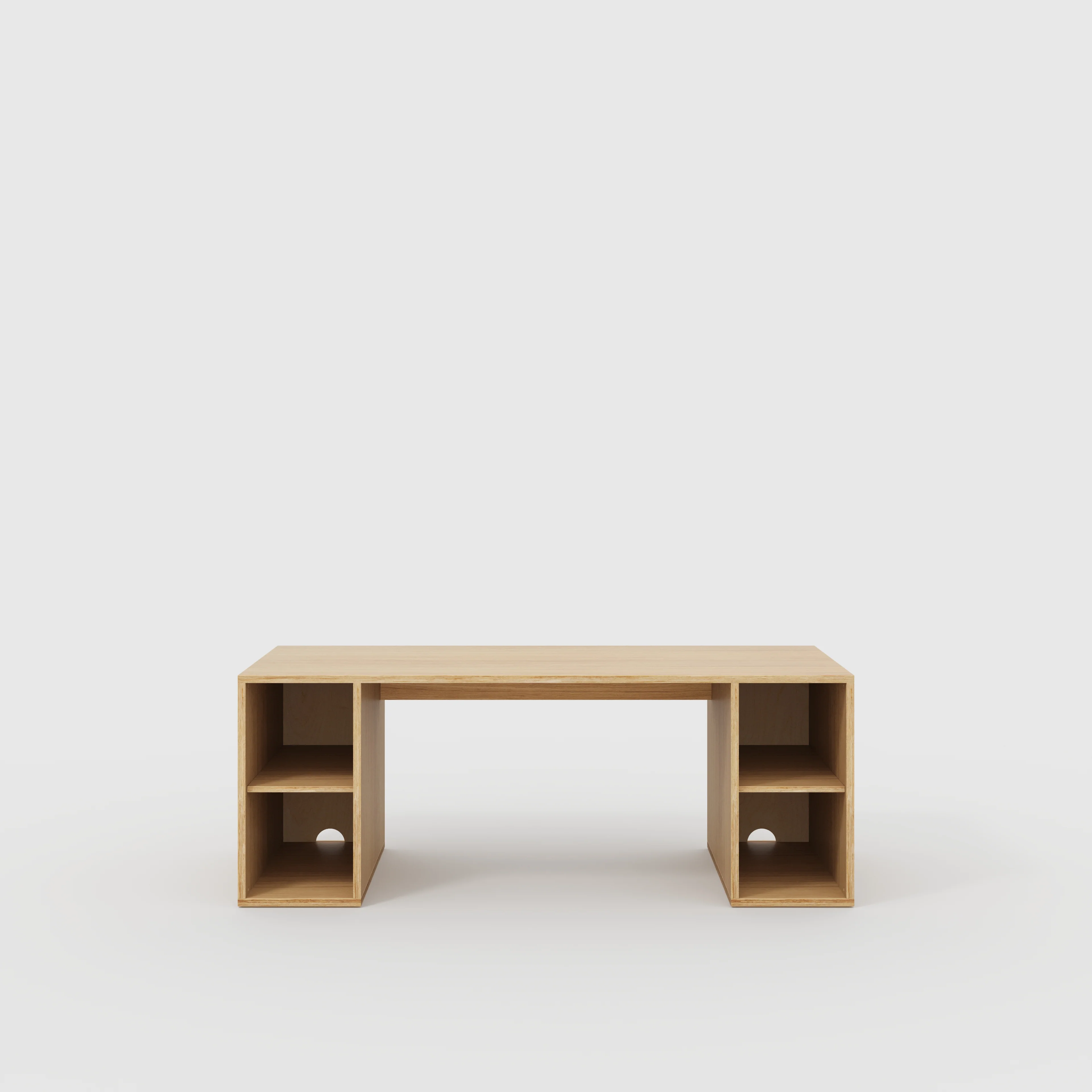 Plywood Desk with Storage Type 2 - Open Shelves - Plywood Oak - 2000(w) x 800(d) x 750(h)