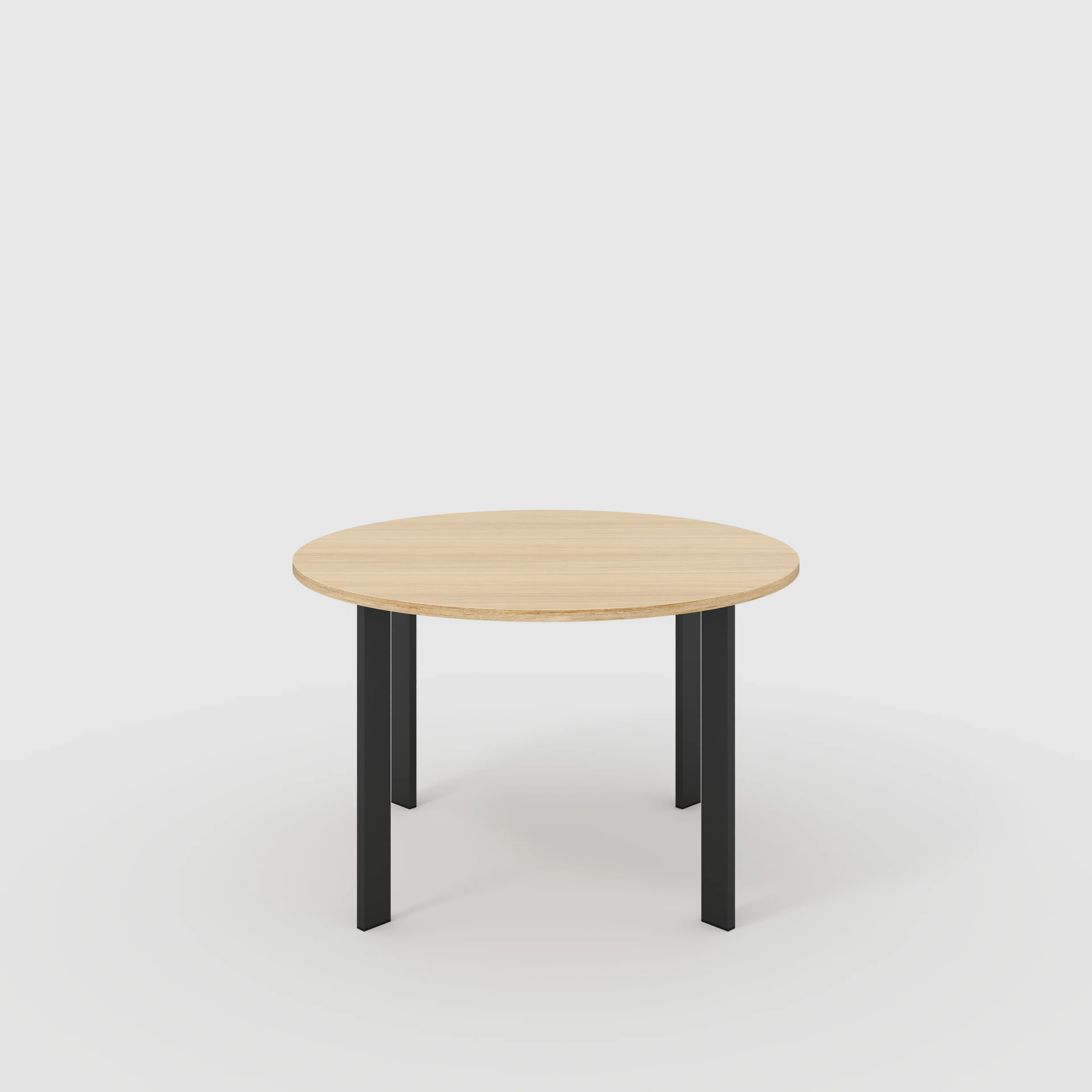 Plywood Round Table with Black Rectangular Single Pin Legs - Plywood Oak - 1200(dia) x 735(h)