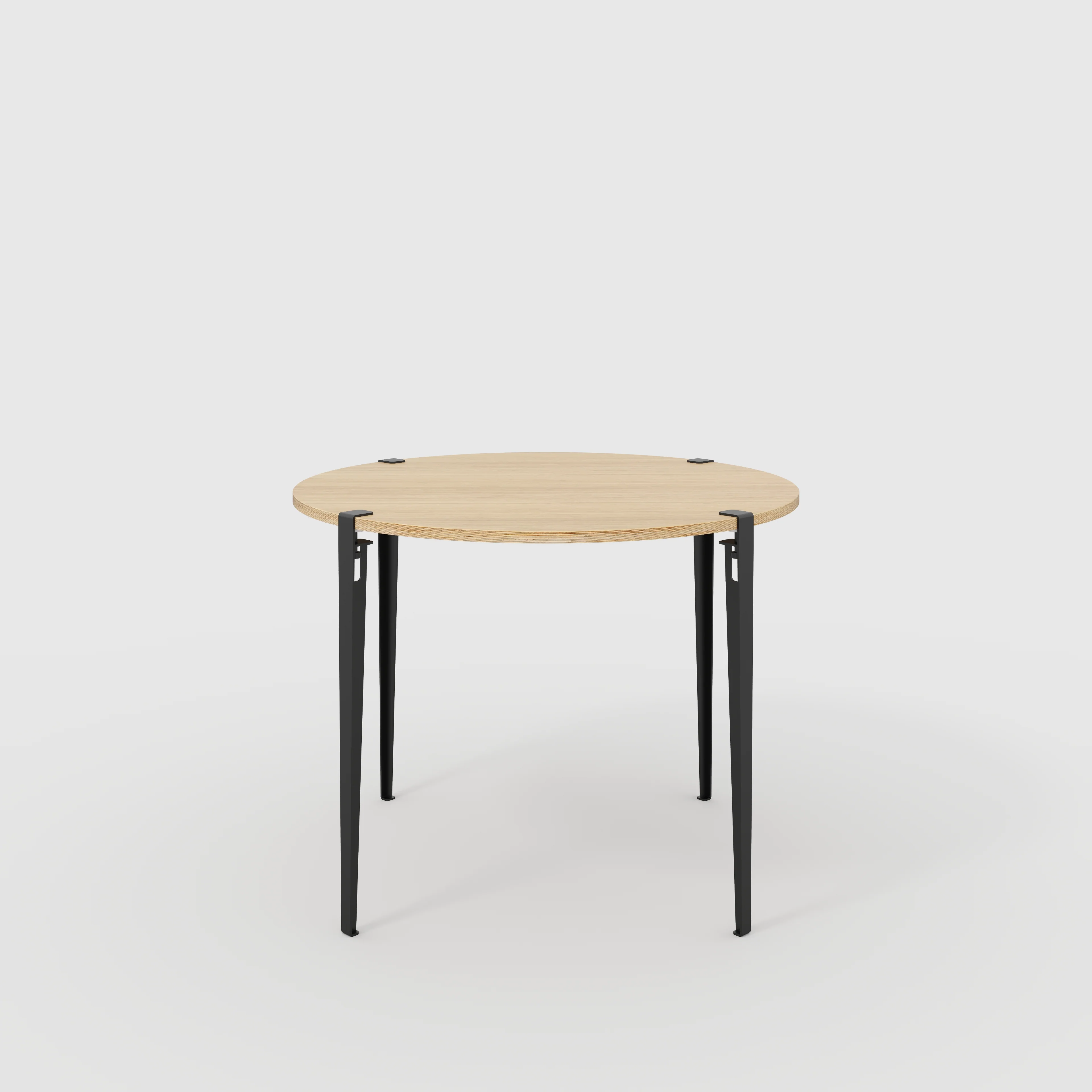 Plywood Round Table with Black Tiptoe Legs - Plywood Oak - 1200(dia) x 900(h)