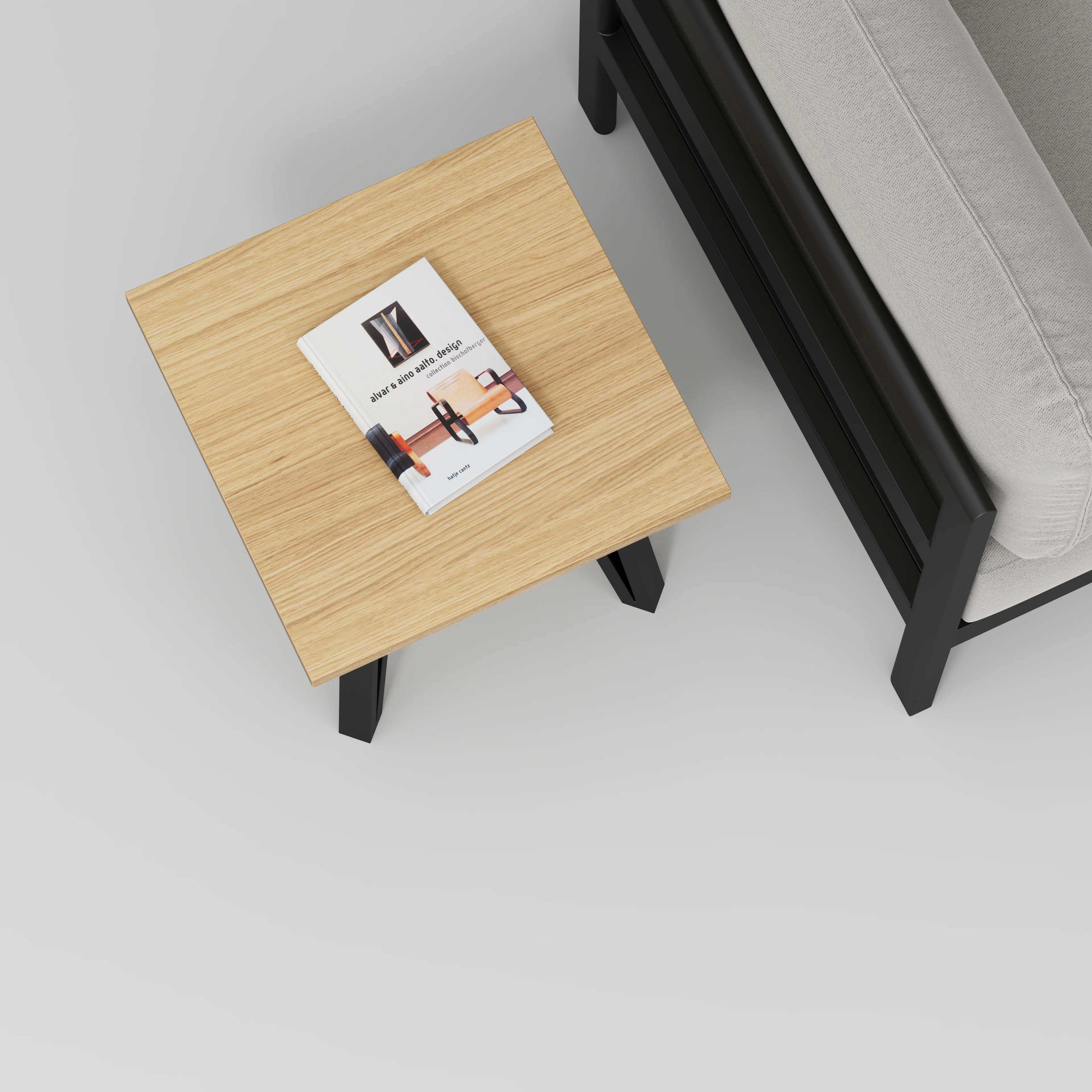 Plywood Side Table with Black Box Hairpin Legs - Plywood Oak - 500(w) x 500(d) x 425(h) - Image 3