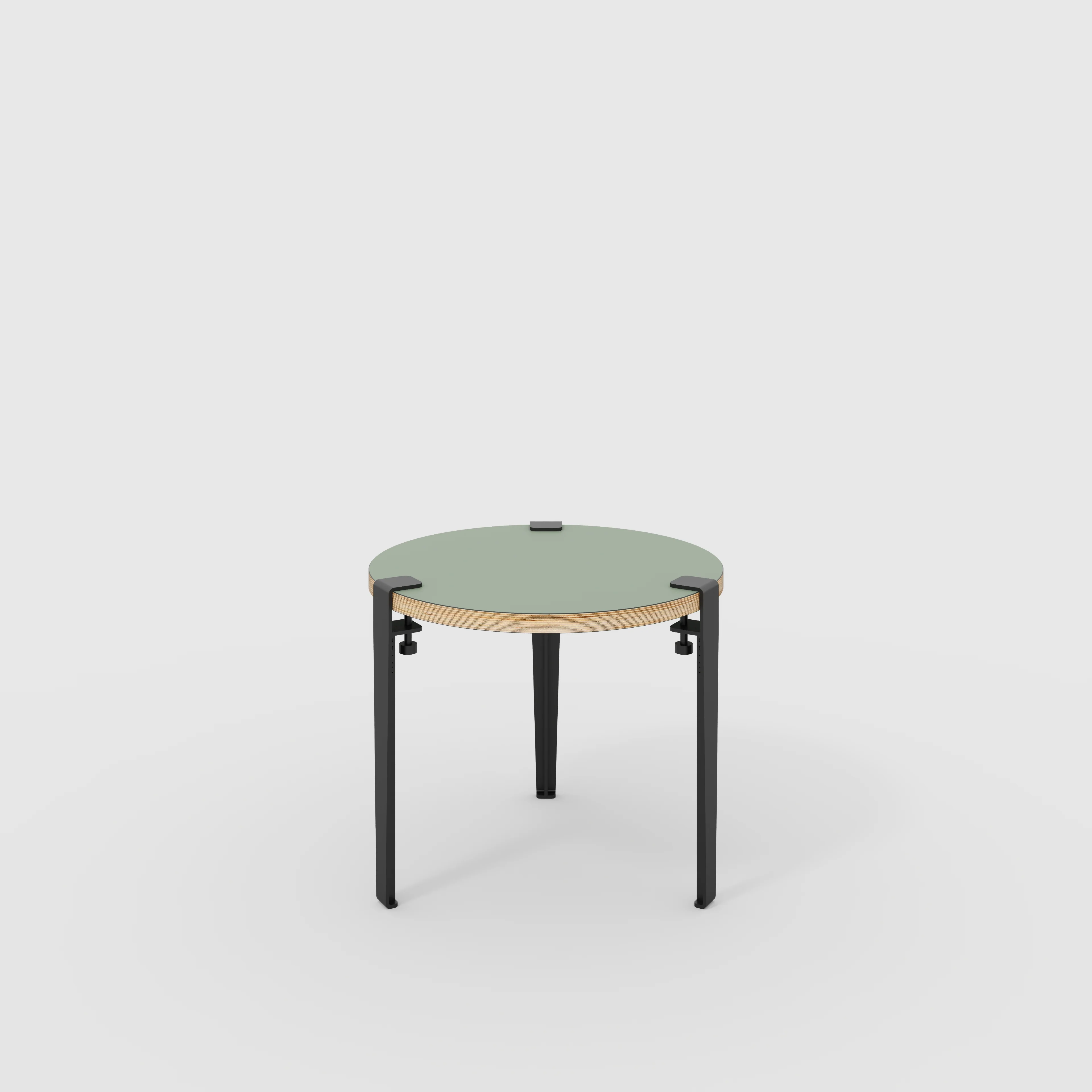 Plywood Round Side Table with Black Tiptoe Legs - Formica Green Slate - 500(dia) x 430(h)