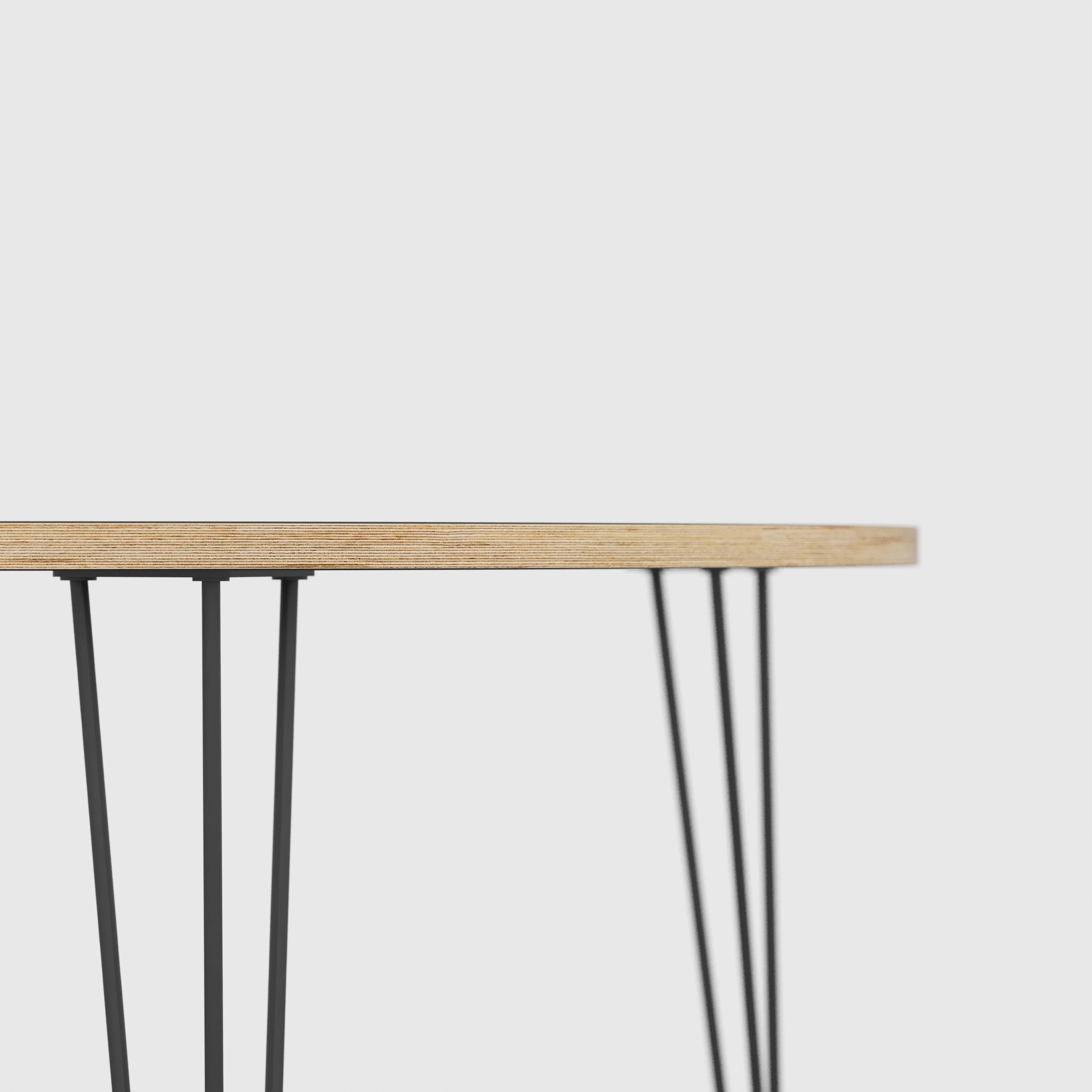 Plywood Round Table with Black Hairpin Legs - Formica Diamond Black - 1200(dia) x 735(h) - Image 4