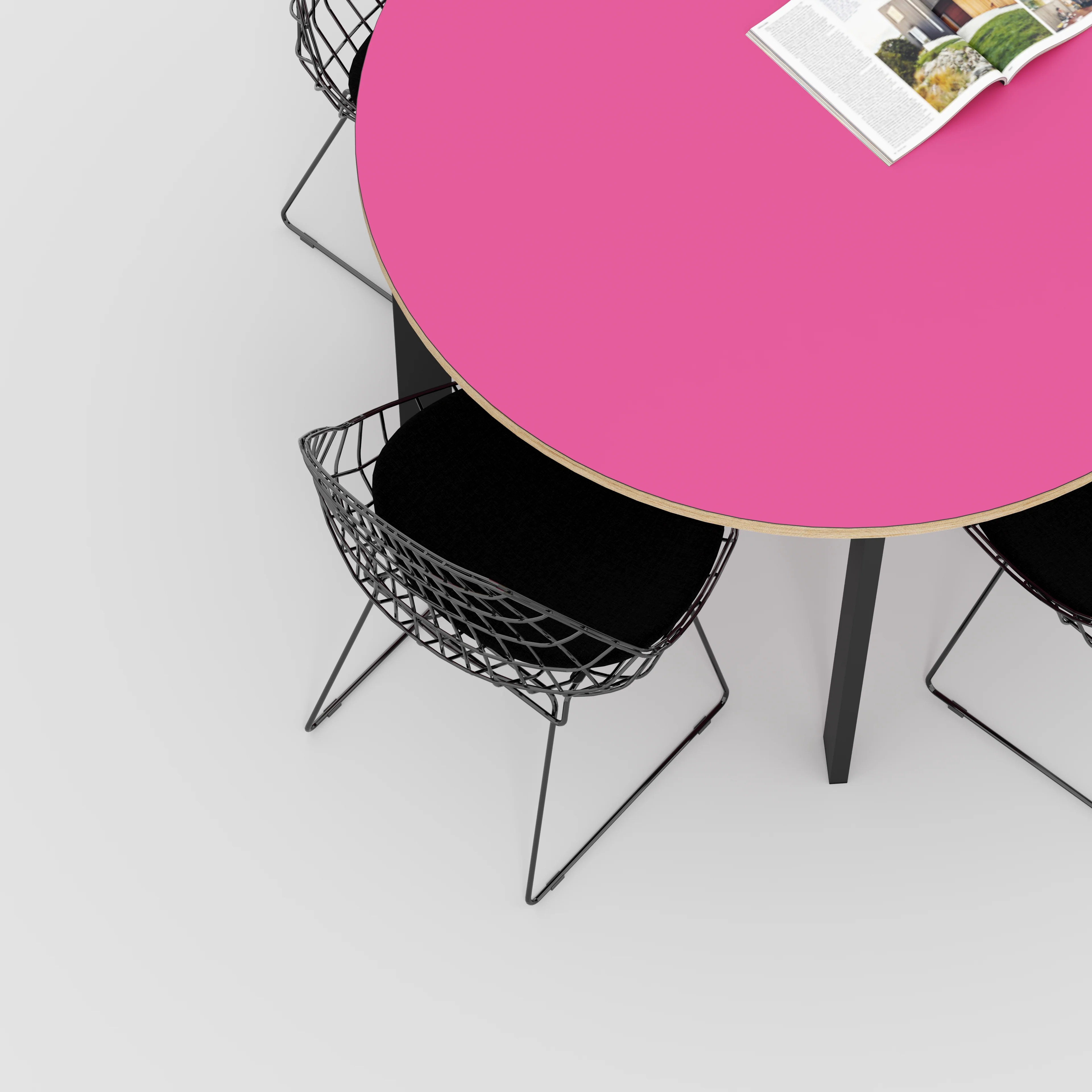 Plywood Round Table with Black Rectangular Single Pin Legs - Formica Juicy Pink - 1200(dia) x 735(h) - Image 3