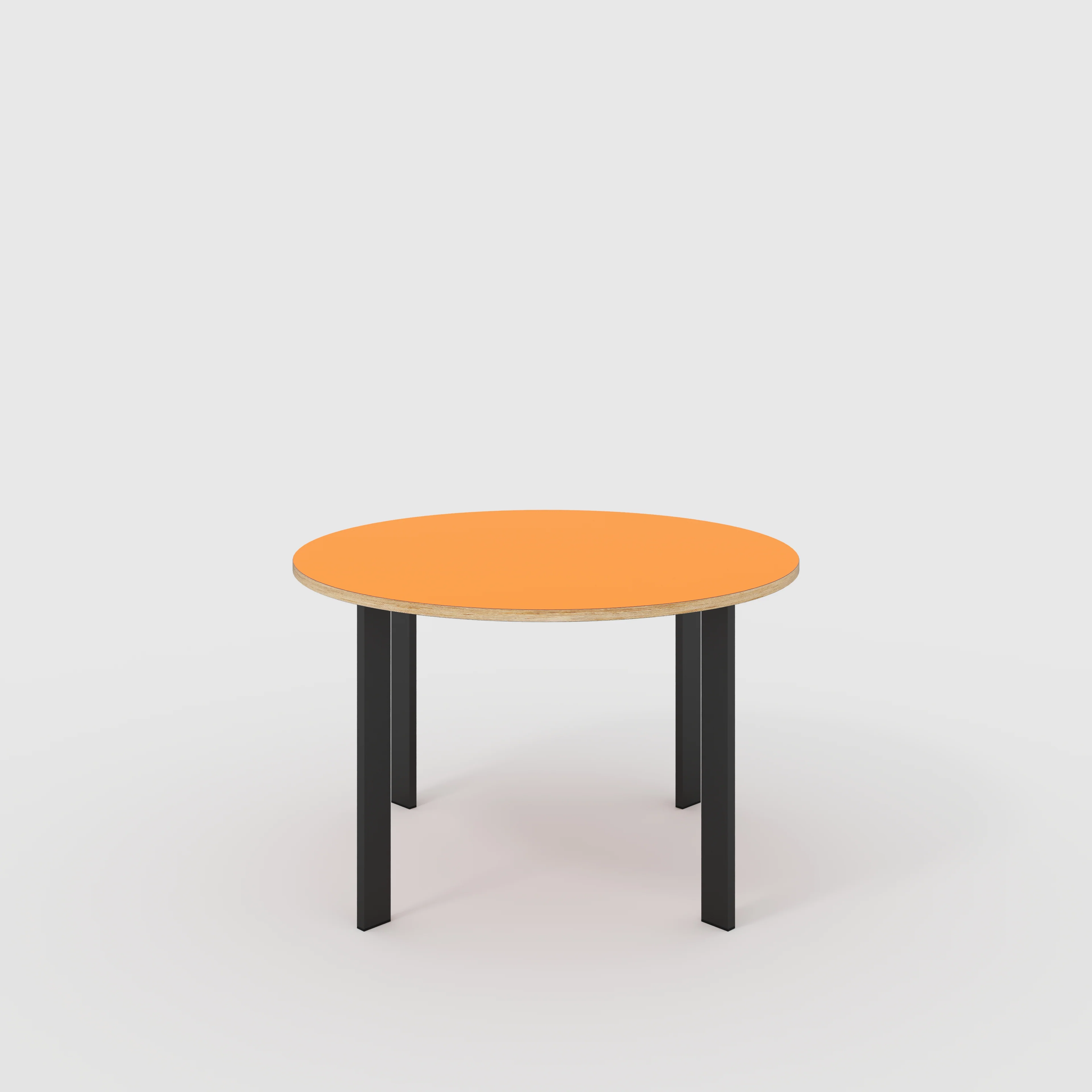Plywood Round Table with Black Rectangular Single Pin Legs - Formica Levante Orange - 1200(dia) x 735(h)