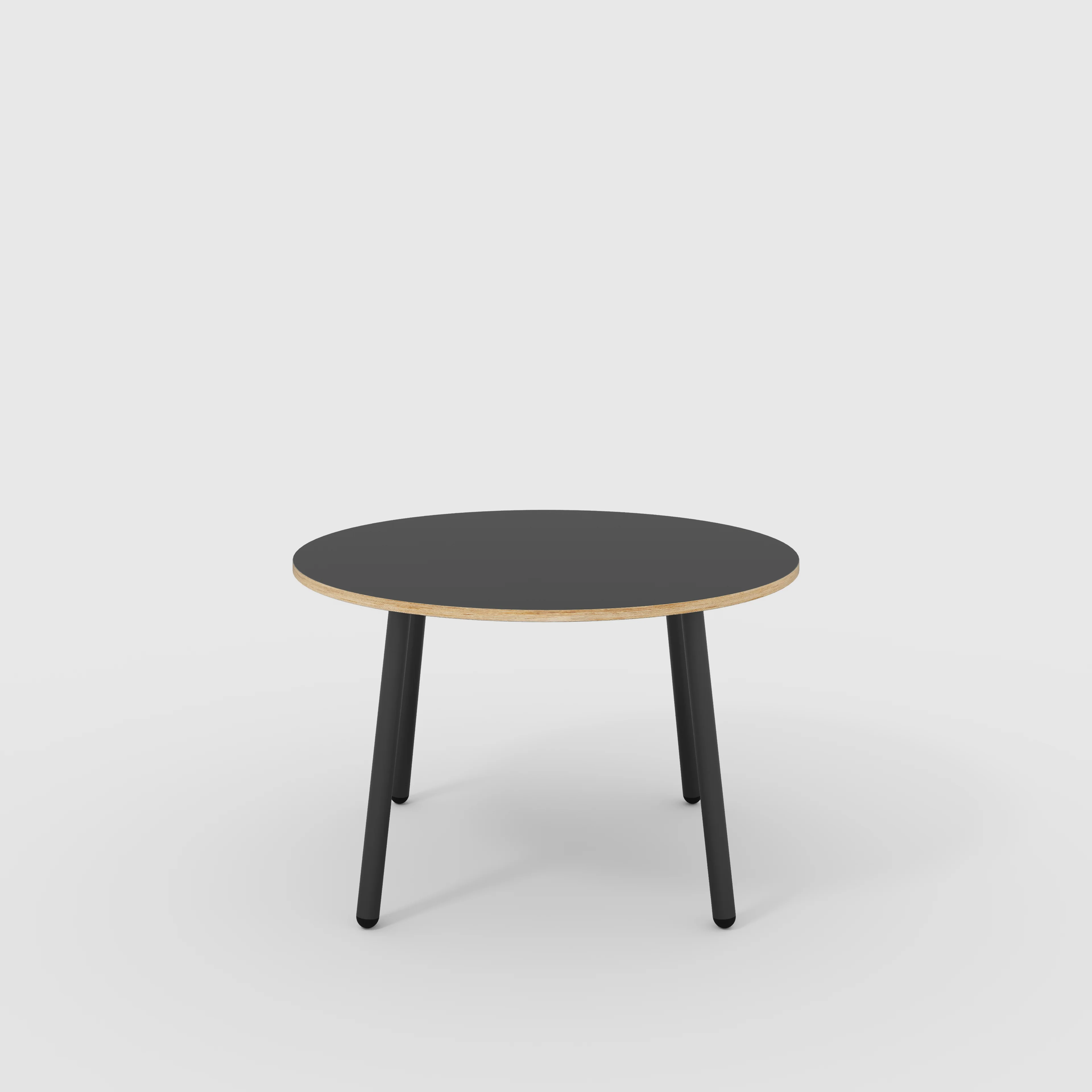 Plywood Round Table with Black Round Single Pin Legs - Formica Diamond Black - 1200(dia) x 735(h)