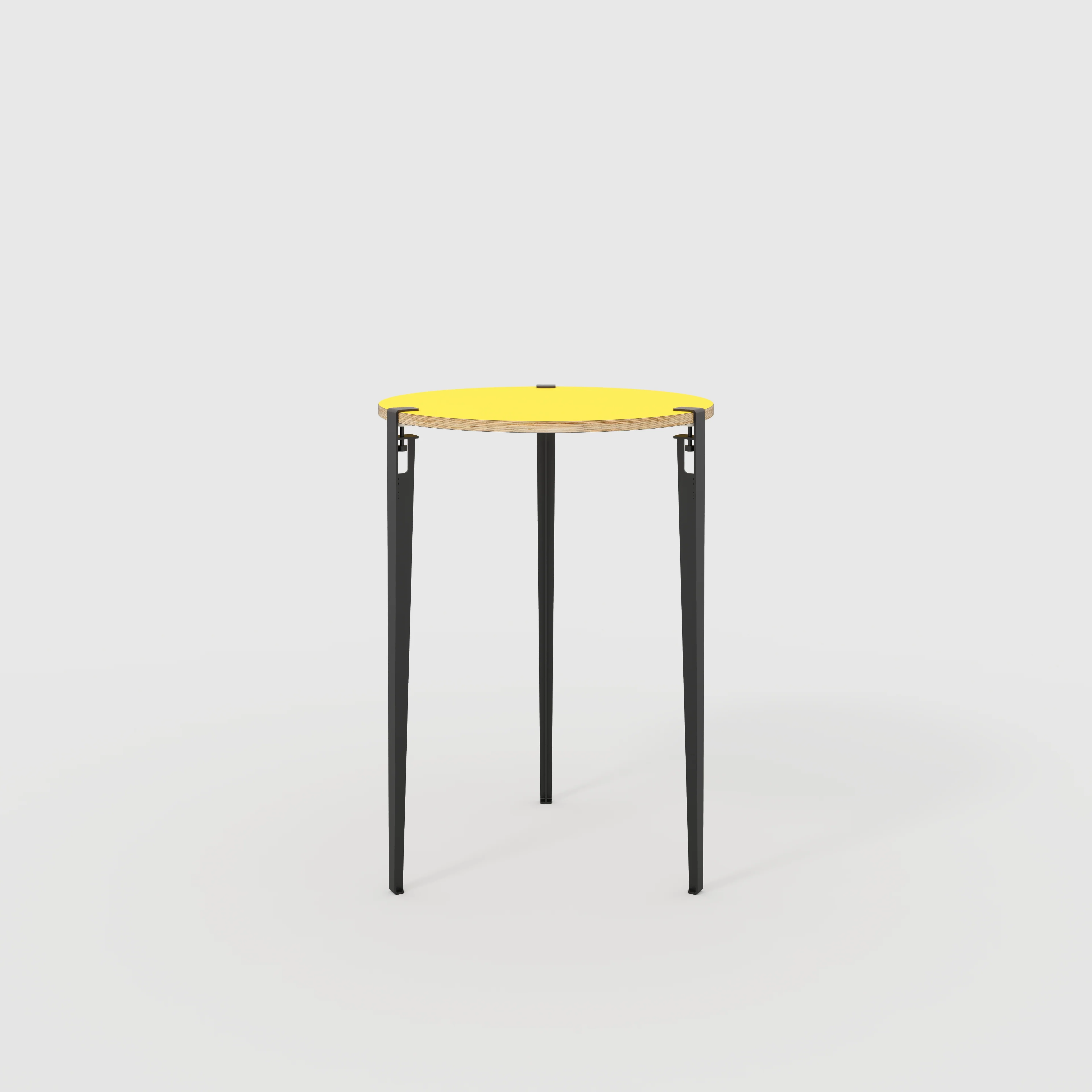 Plywood Round Table with Black Tiptoe Legs - Formica Chrome Yellow - 800(dia) x 1100(h)