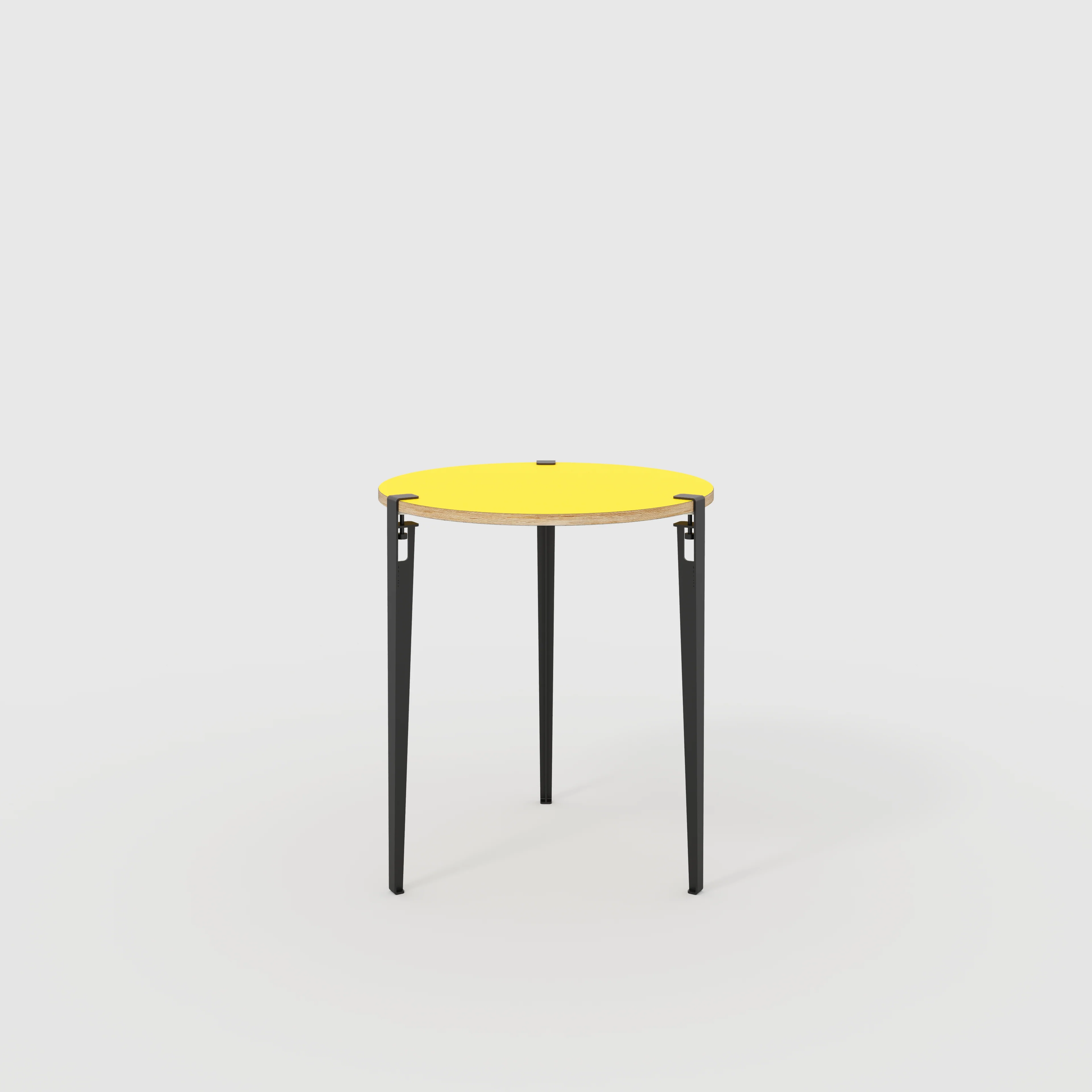 Plywood Round Table with Black Tiptoe Legs - Formica Chrome Yellow - 800(dia) x 900(h)