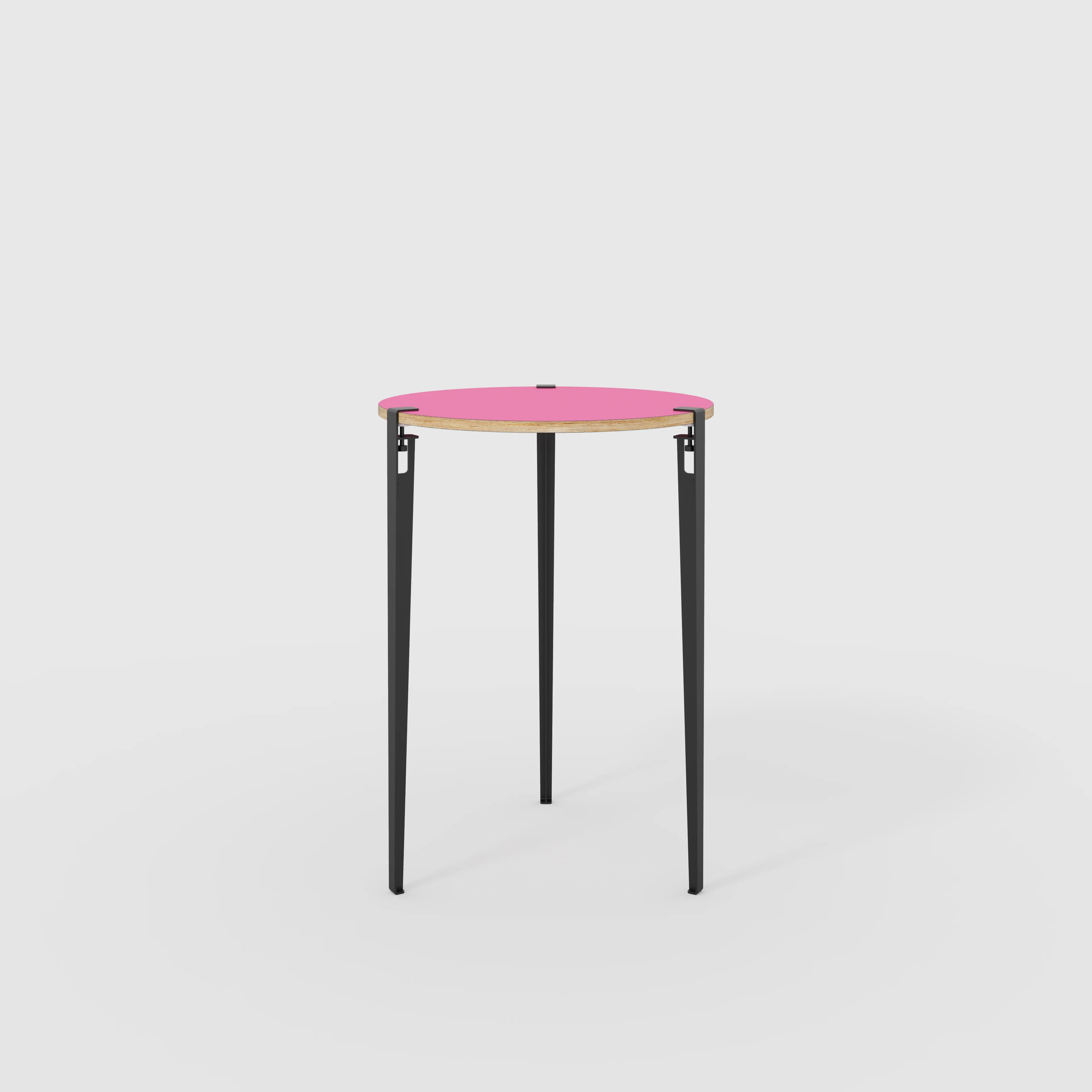 Plywood Round Table with Black Tiptoe Legs - Formica Juicy Pink - 800(dia) x 1100(h)