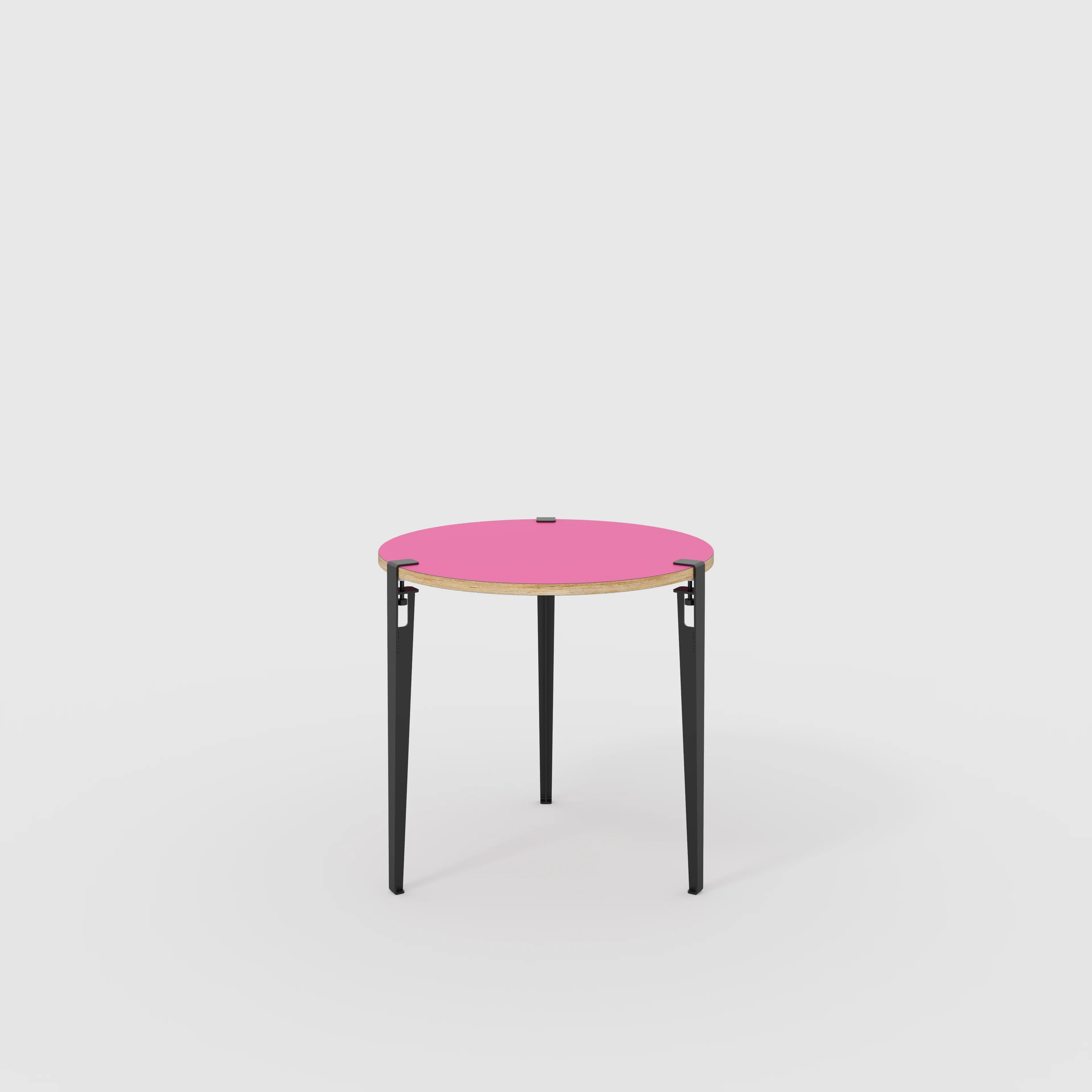 Plywood Round Table with Black Tiptoe Legs - Formica Juicy Pink - 800(dia) x 750(h)