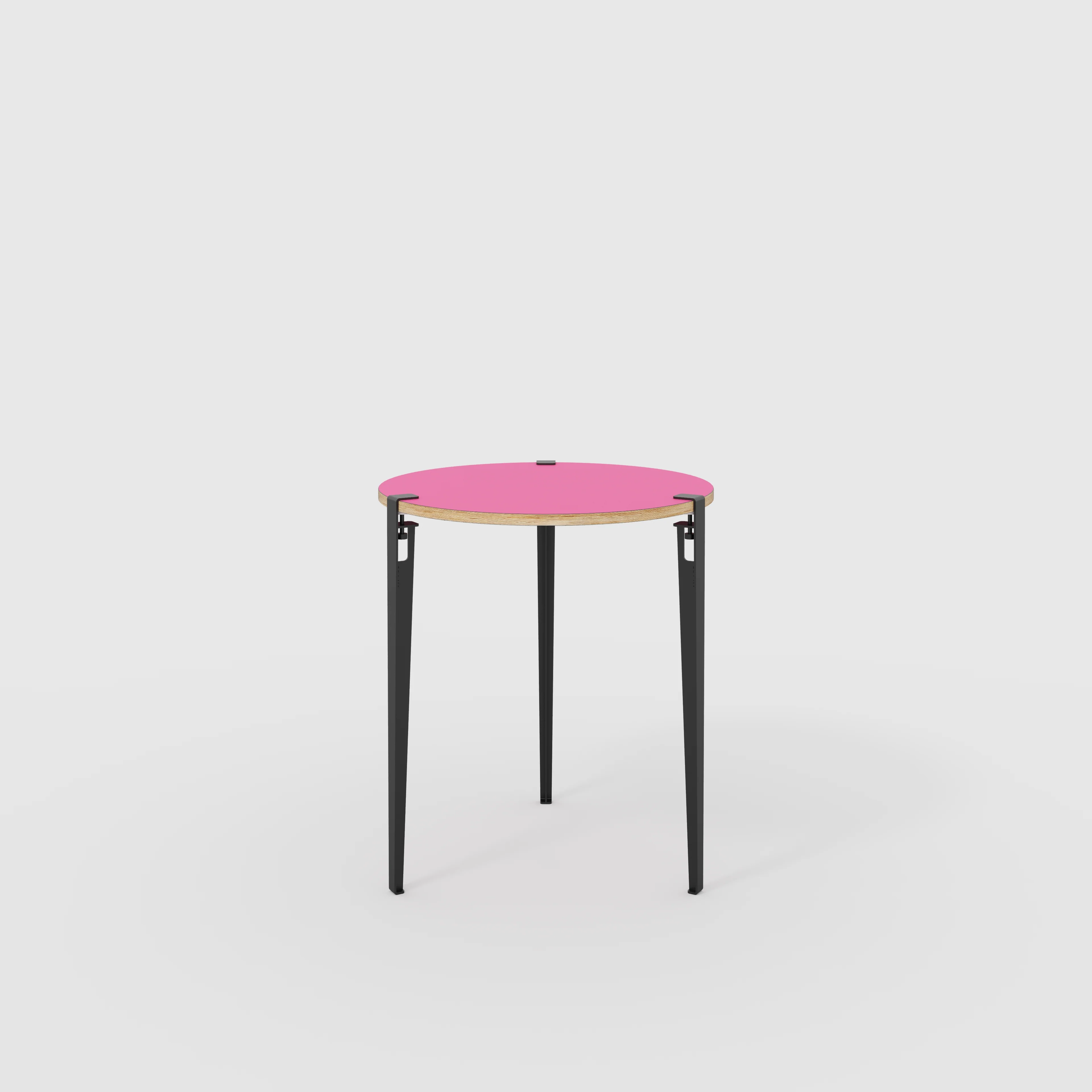 Plywood Round Table with Black Tiptoe Legs - Formica Juicy Pink - 800(dia) x 900(h)