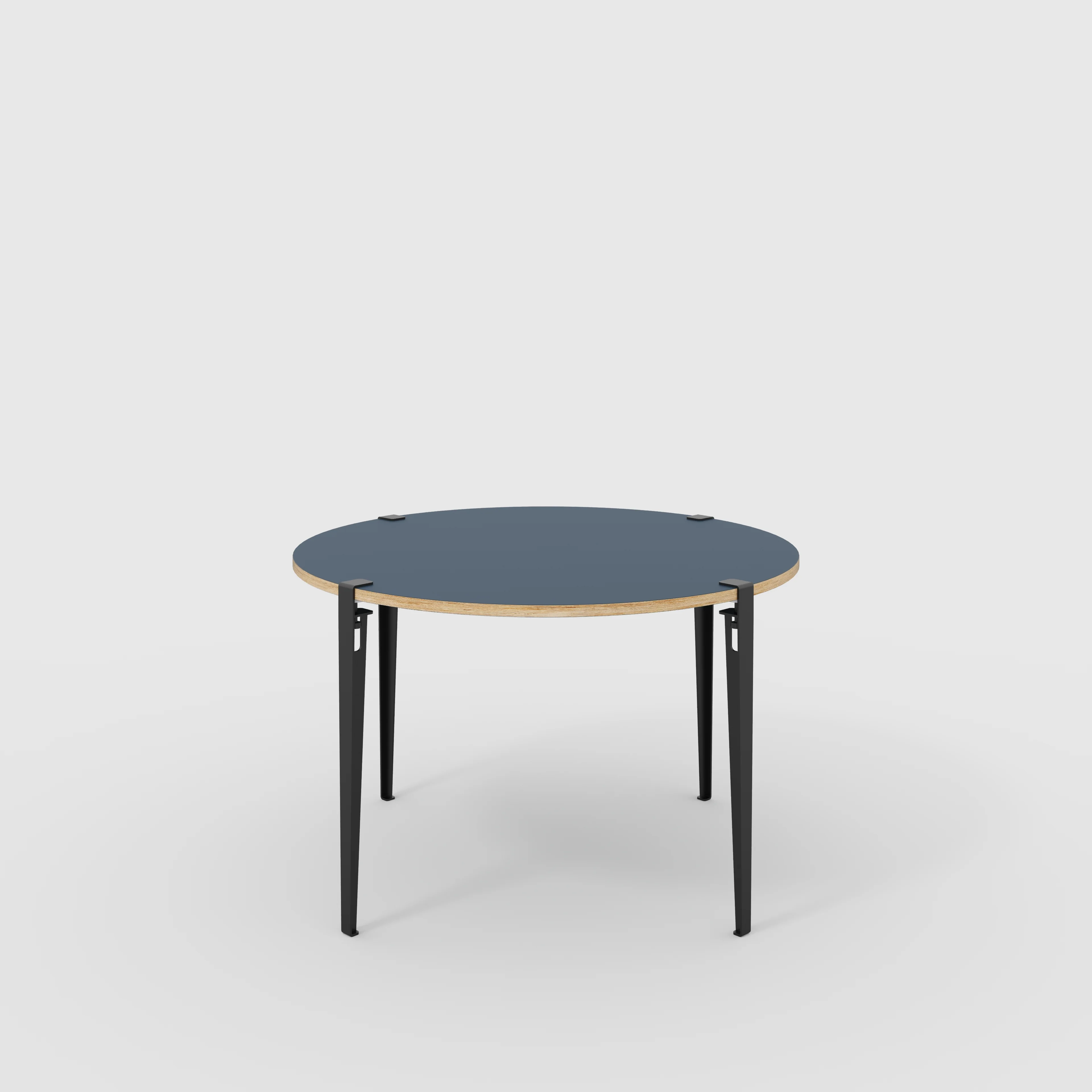 Plywood Round Table with Black Tiptoe Legs - Formica Night Sea Blue - 1200(dia) x 750(h)