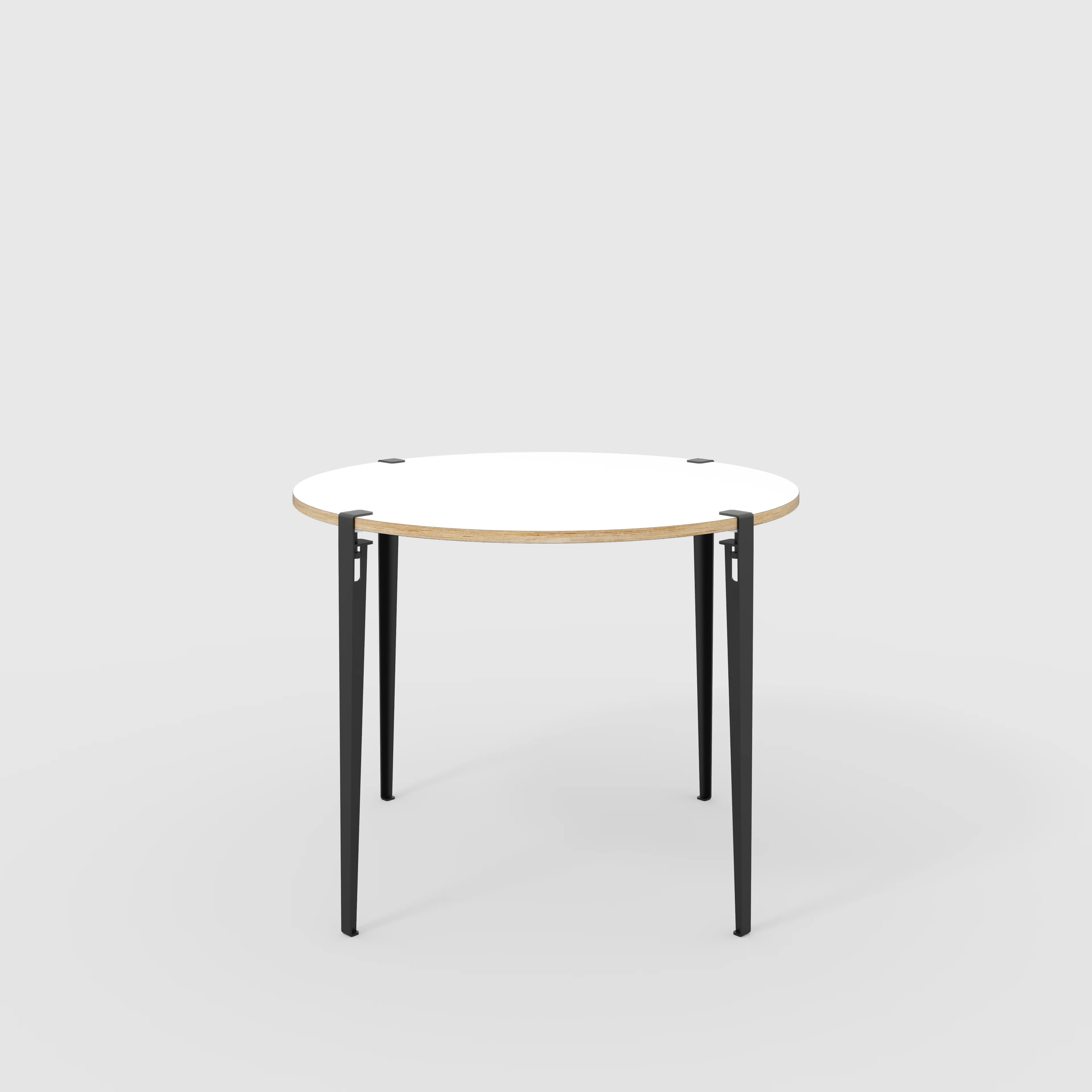 Plywood Round Table with Black Tiptoe Legs - Formica White - 1200(dia) x 900(h)