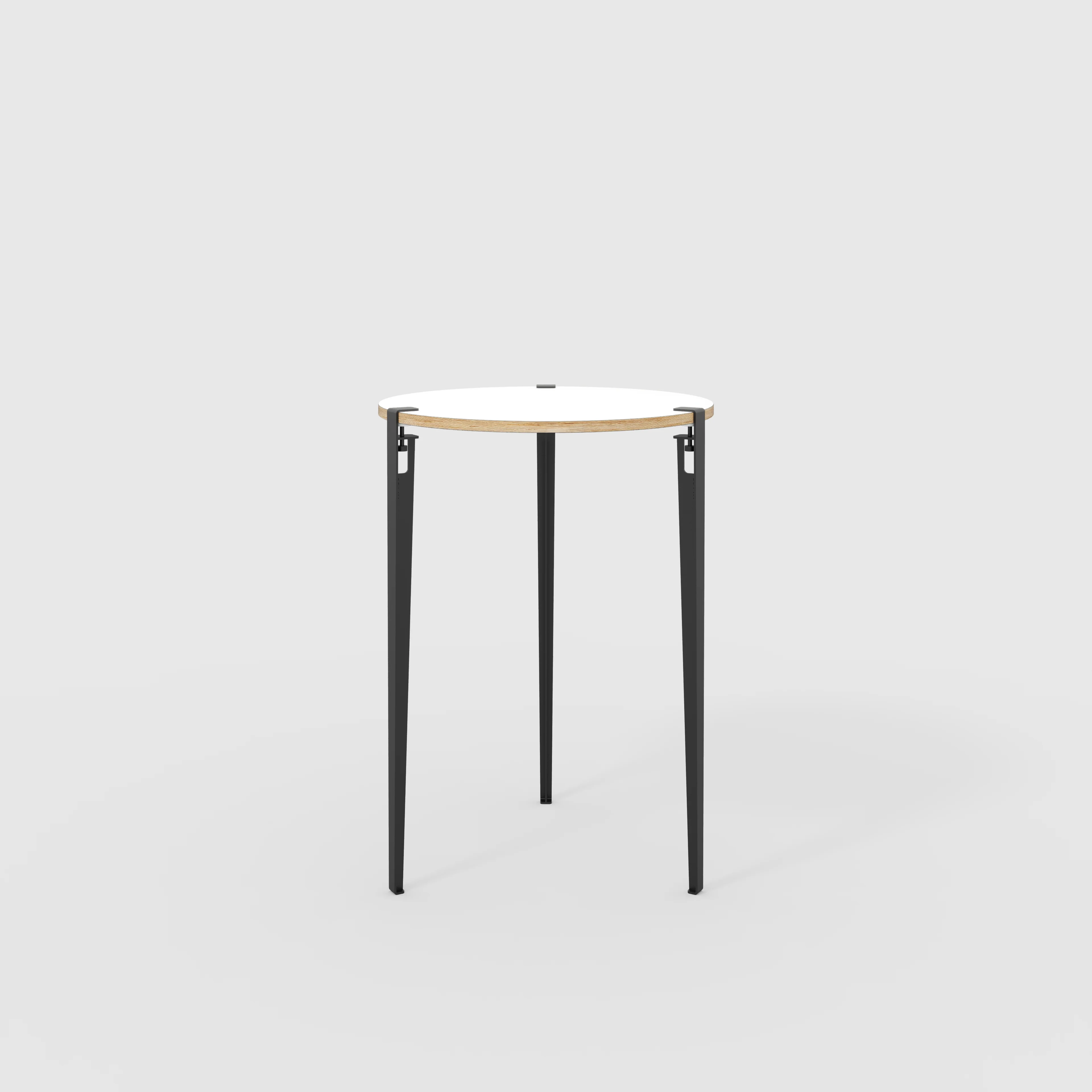 Plywood Round Table with Black Tiptoe Legs - Formica White - 800(dia) x 1100(h)