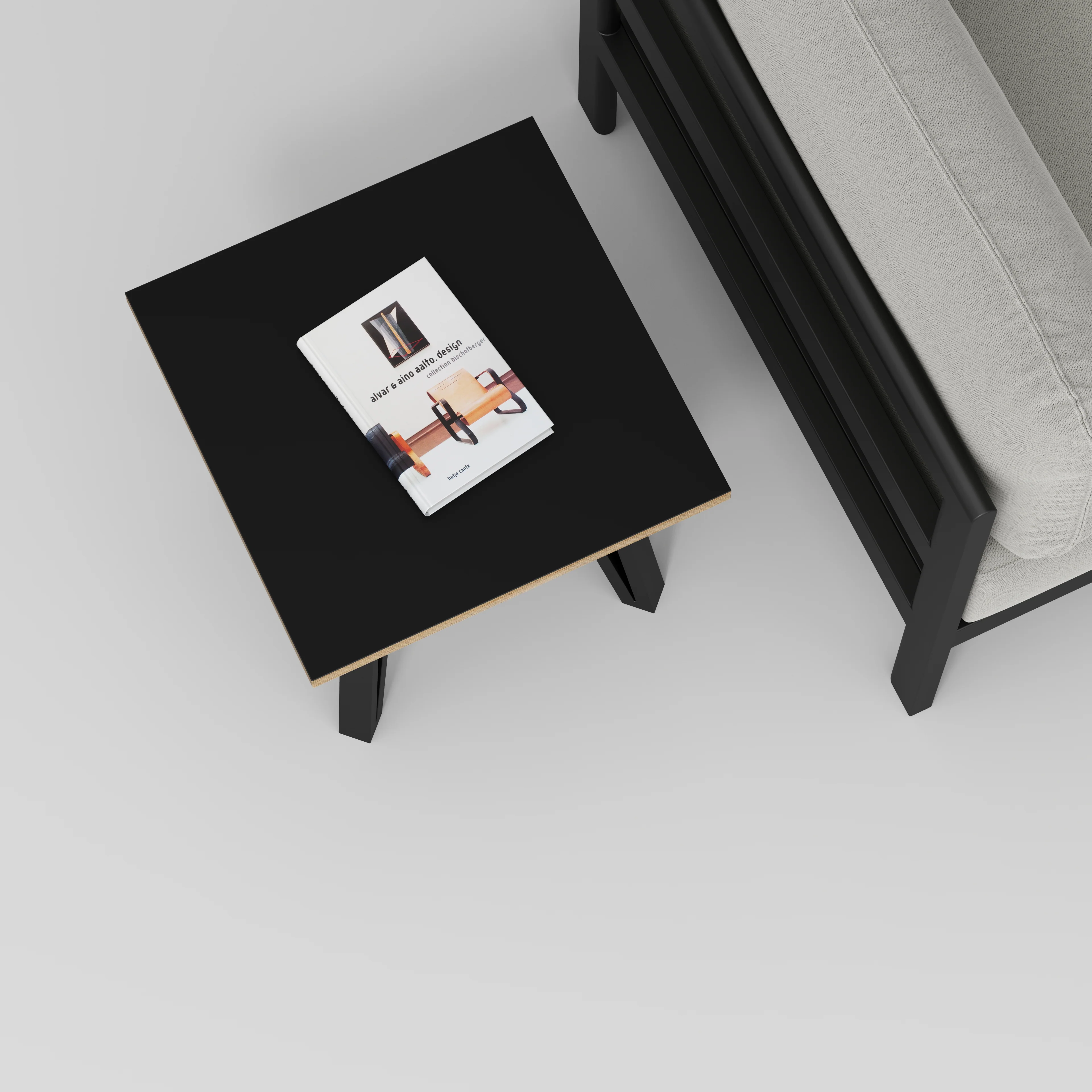 Plywood Side Table with Black Box Hairpin Legs - Formica Diamond Black - 500(w) x 500(d) x 425(h) - Image 3
