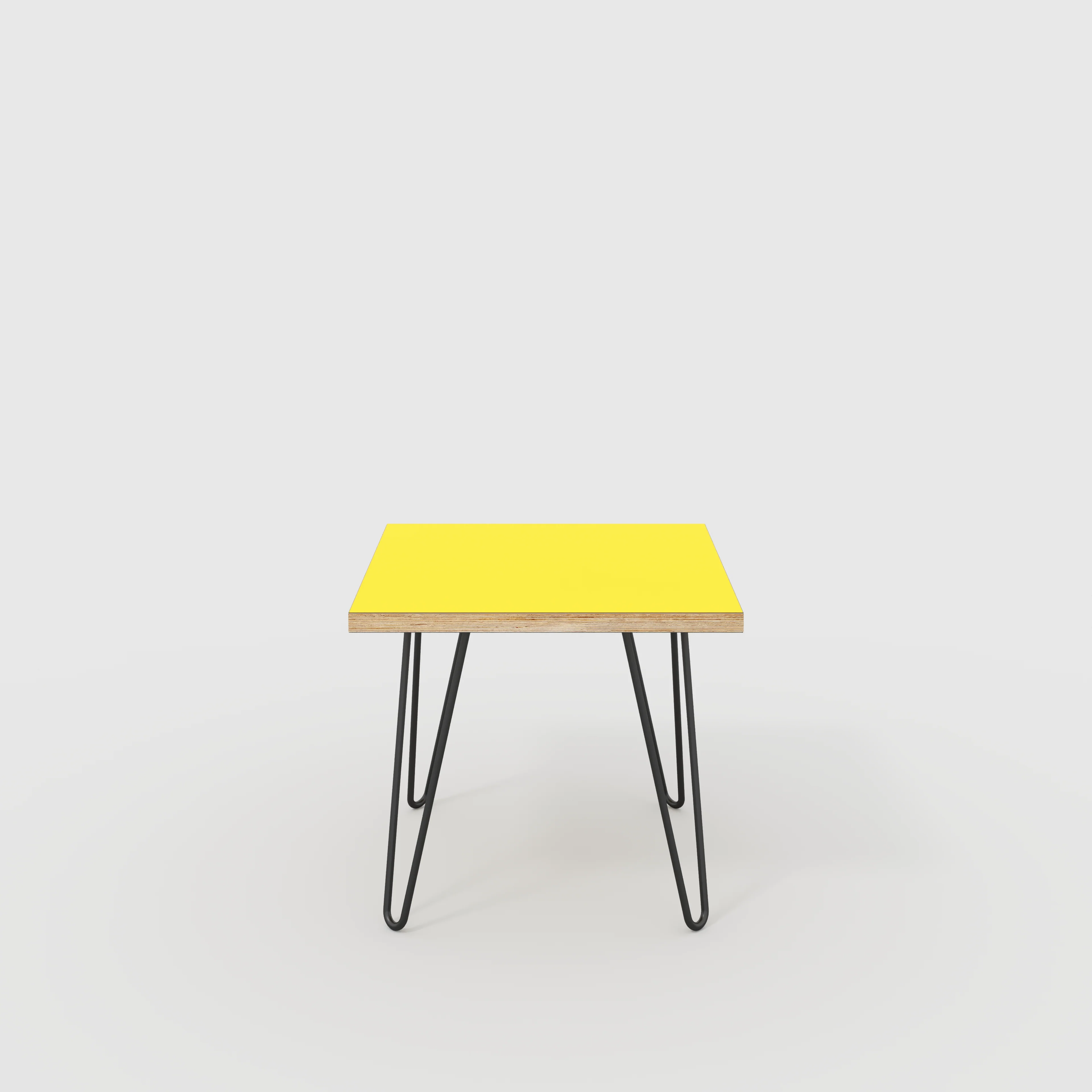Plywood Side Table with Black Hairpin Legs - Formica Chrome Yellow - 500(w) x 500(d) x 425(h)