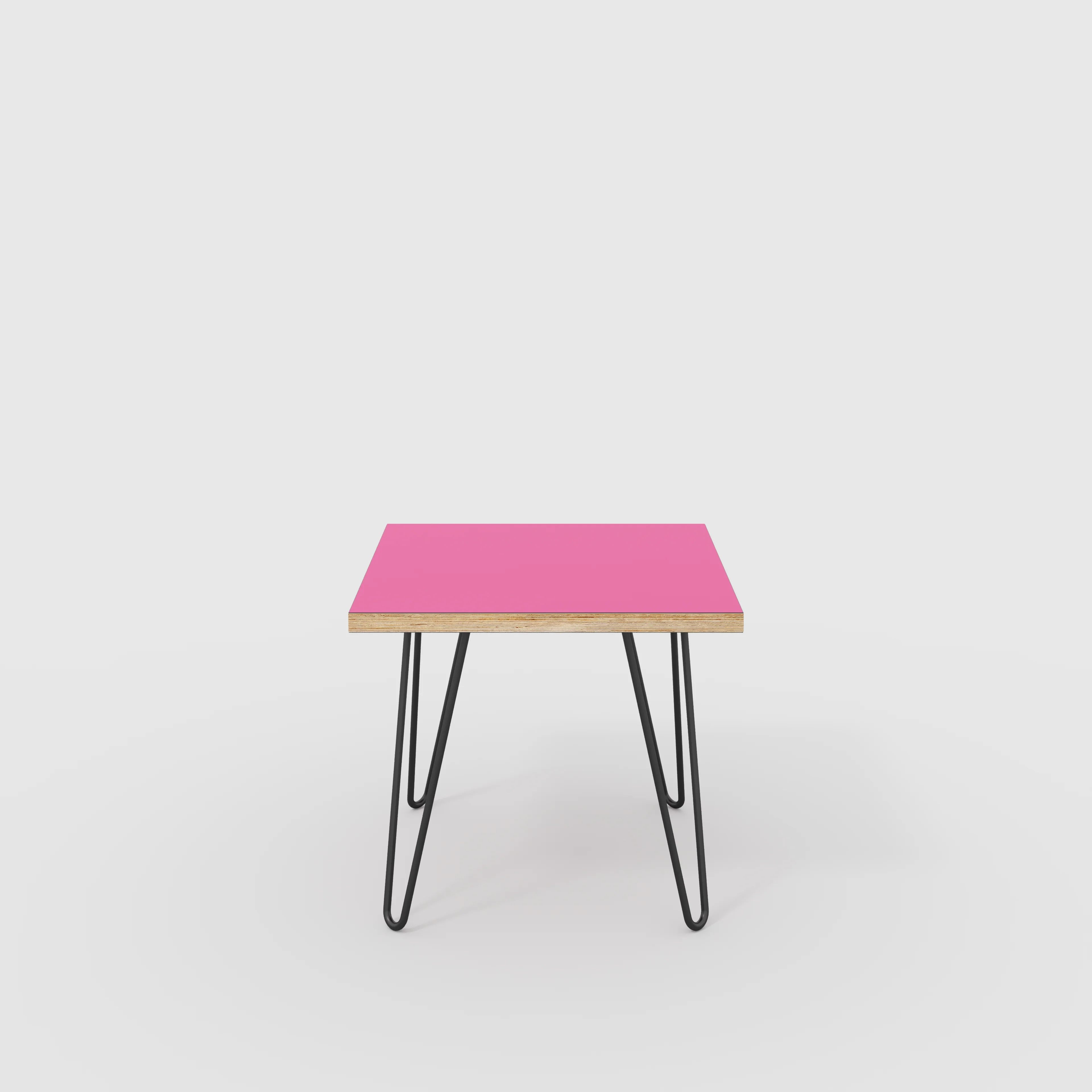 Plywood Side Table with Black Hairpin Legs - Formica Juicy Pink - 500(w) x 500(d) x 425(h)