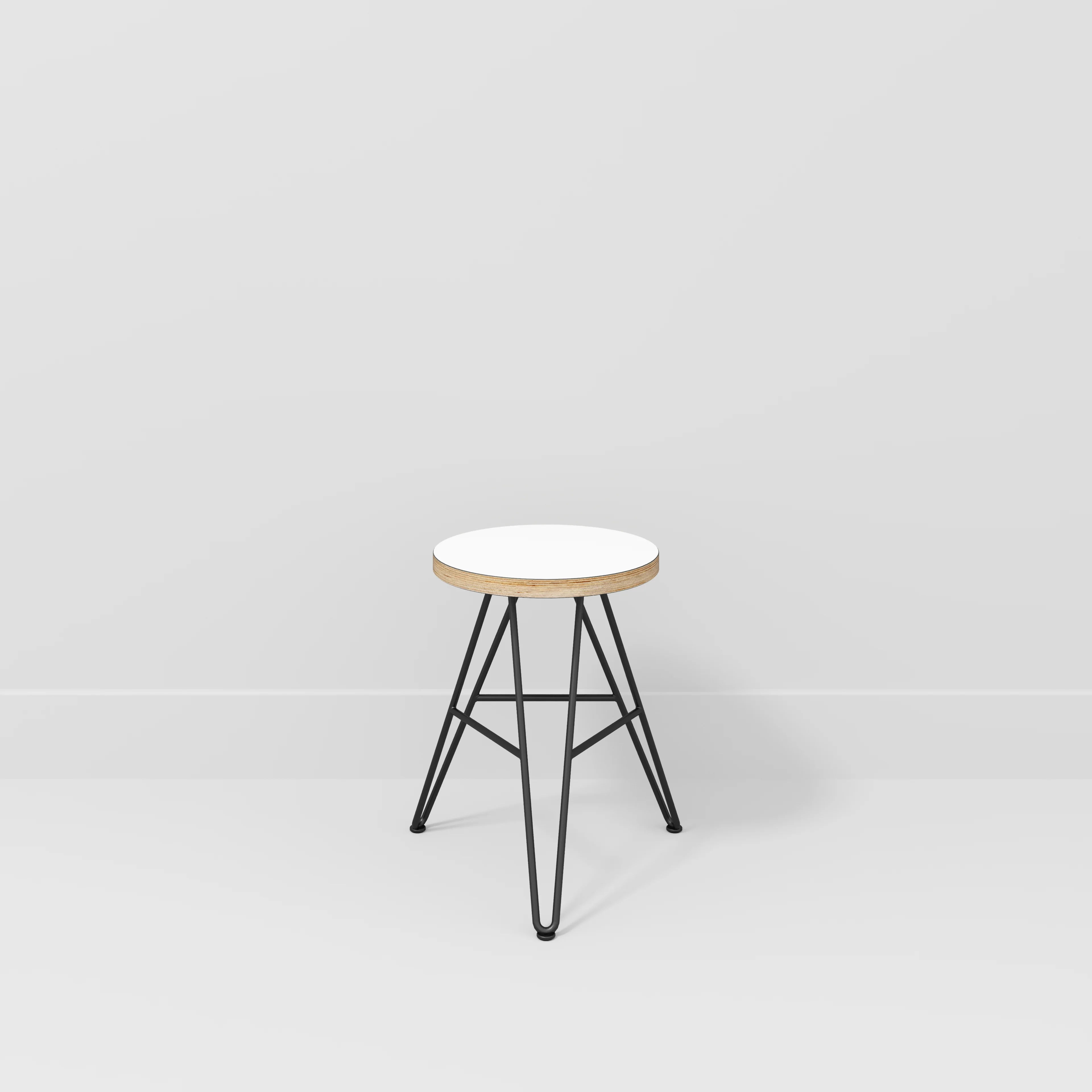 Plywood Stool with Black Hairpin Base - Formica White - Image 2