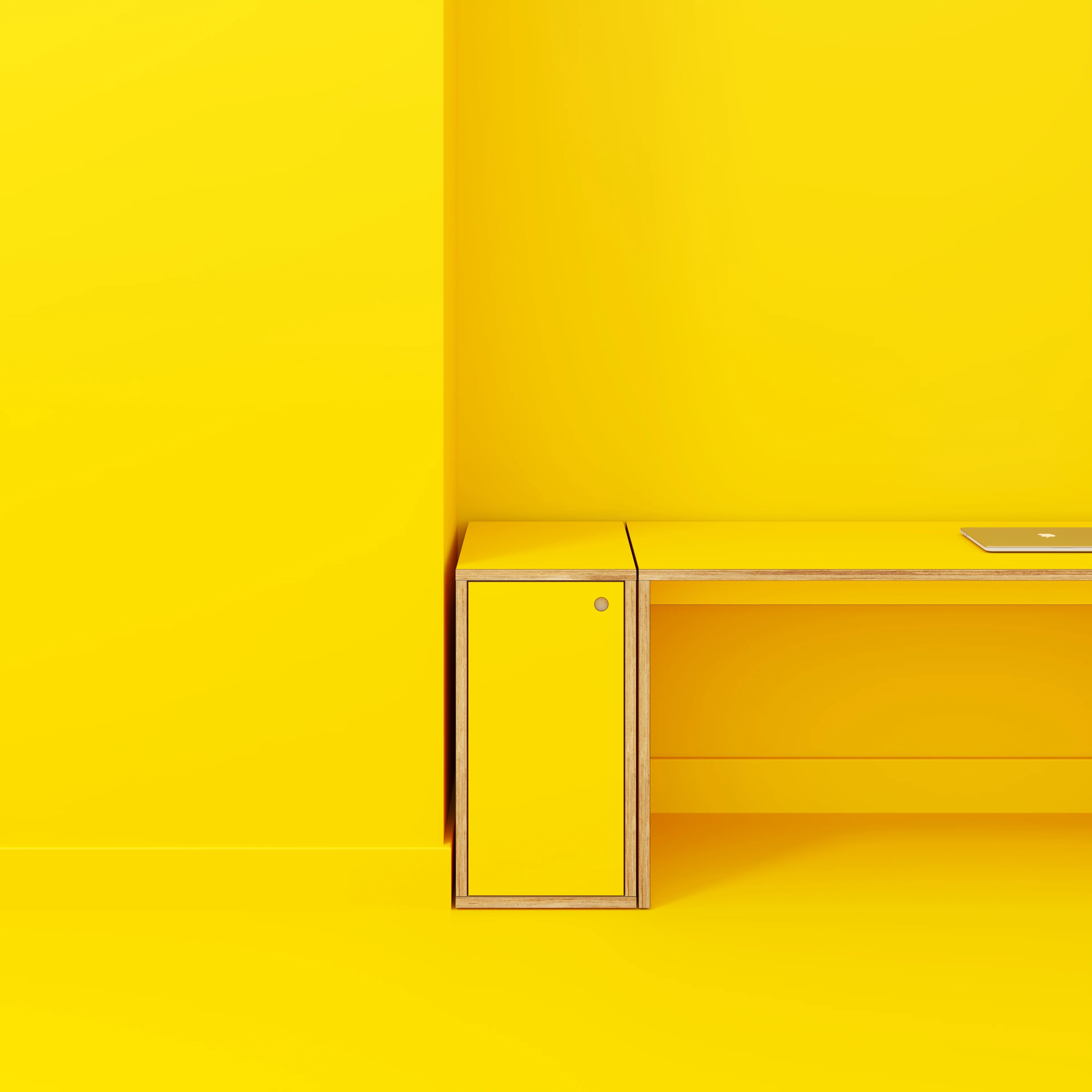 Plywood Storage with Doors - Formica Chrome Yellow - 400(w) x 600(d) x 750(h) - Image 2