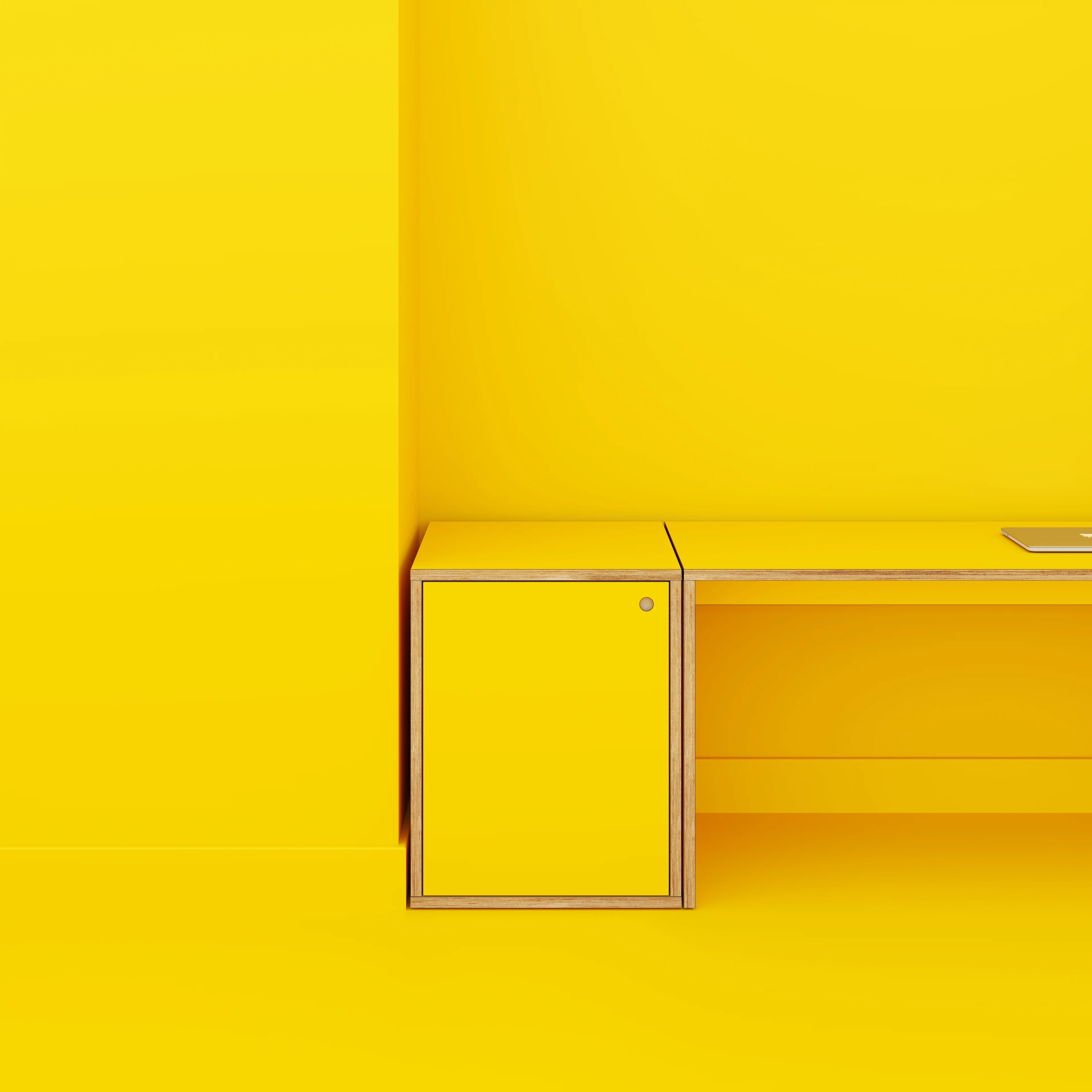 Plywood Storage with Doors - Formica Chrome Yellow - 600(w) x 600(d) x 750(h) - Image 2