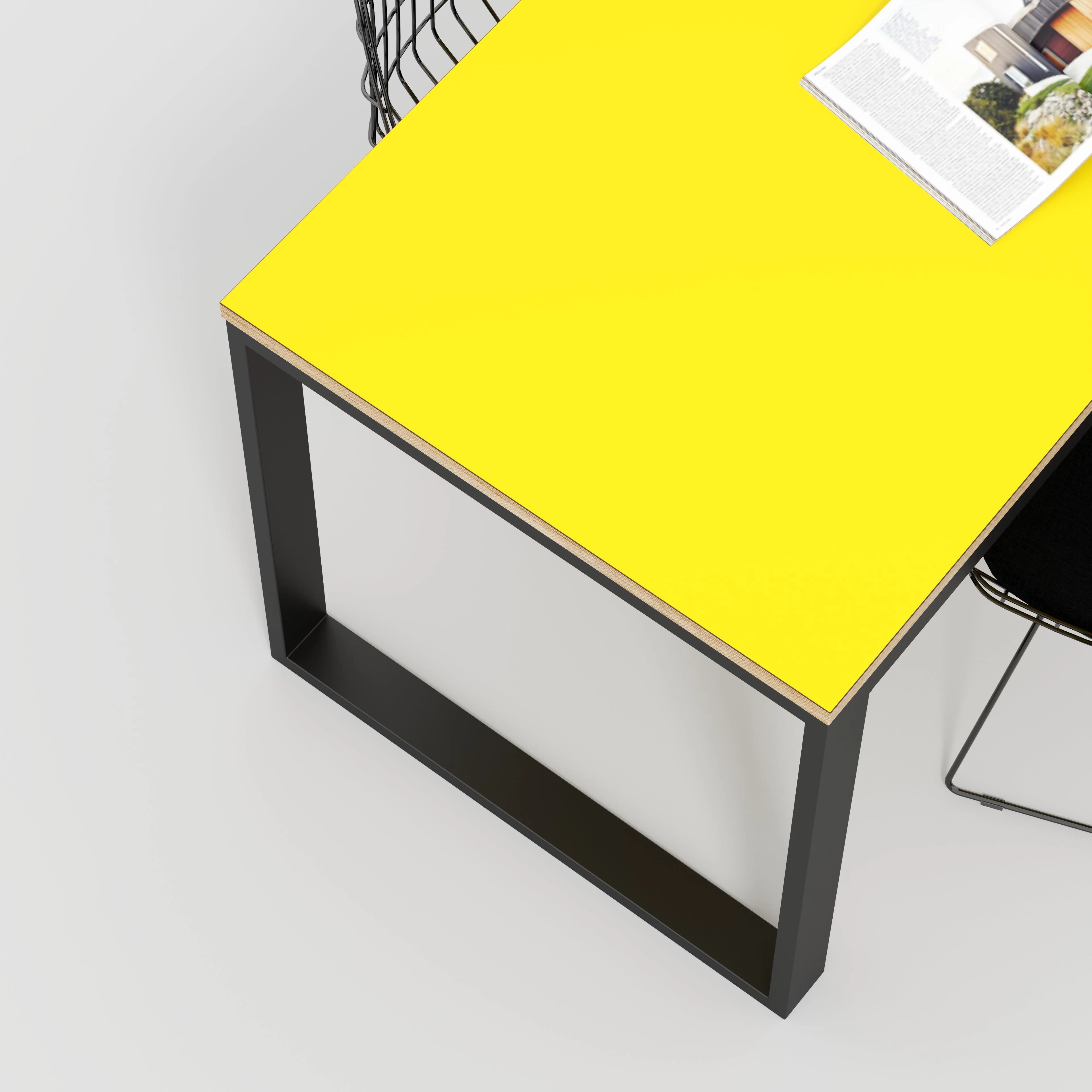 Plywood Table with Black Industrial Frame - Formica Chrome Yellow - 1500(w) x 745(d) x 735(h) - Image 3