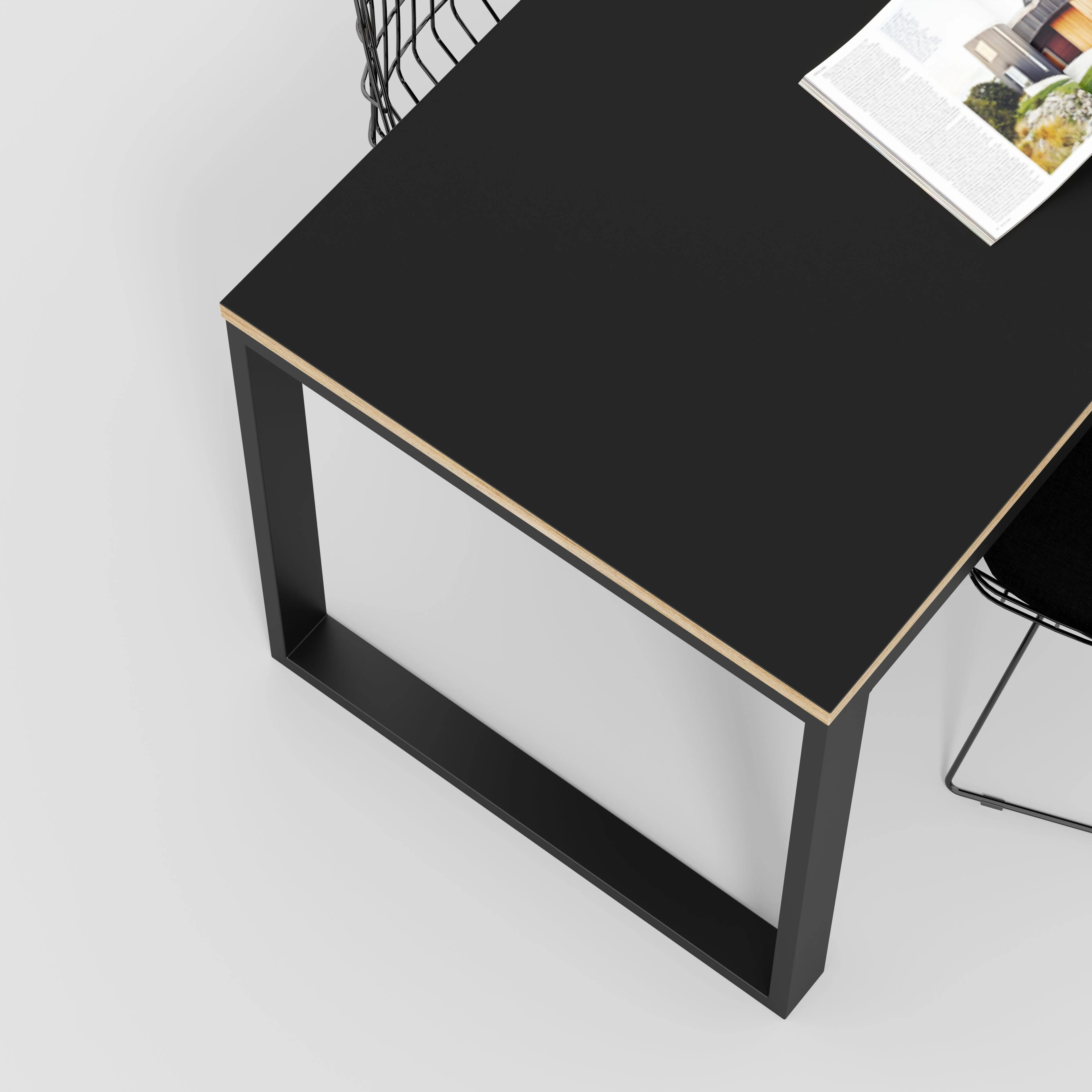 Plywood Table with Black Industrial Frame - Formica Diamond Black - 1500(w) x 745(d) x 735(h) - Image 3