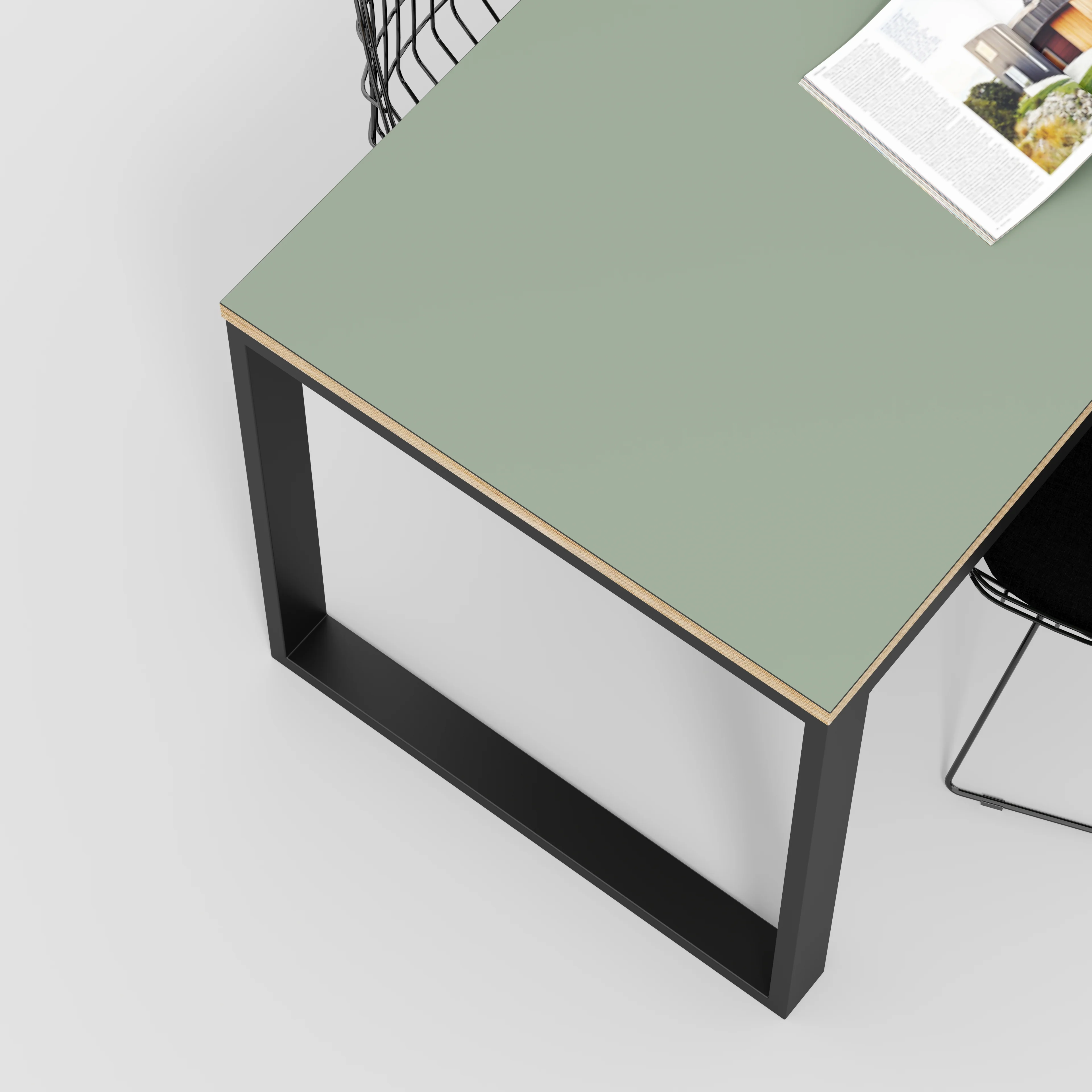 Plywood Table with Black Industrial Frame - Formica Green Slate - 1200(w) x 745(d) x 735(h) - Image 3