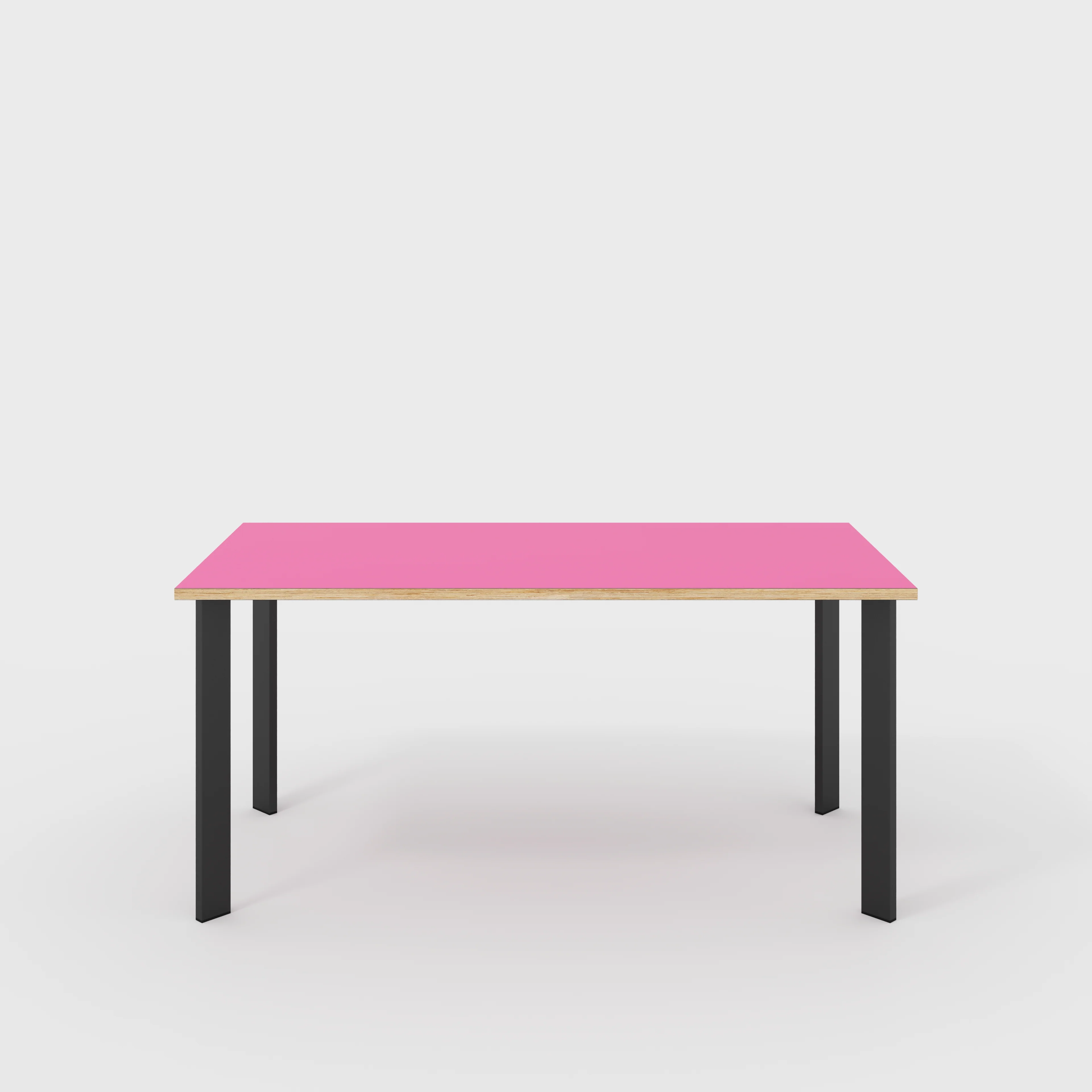 Plywood Table with Black Rectangular Single Pin Legs - Formica Juicy Pink - 1600(w) x 800(d) x 735(h)
