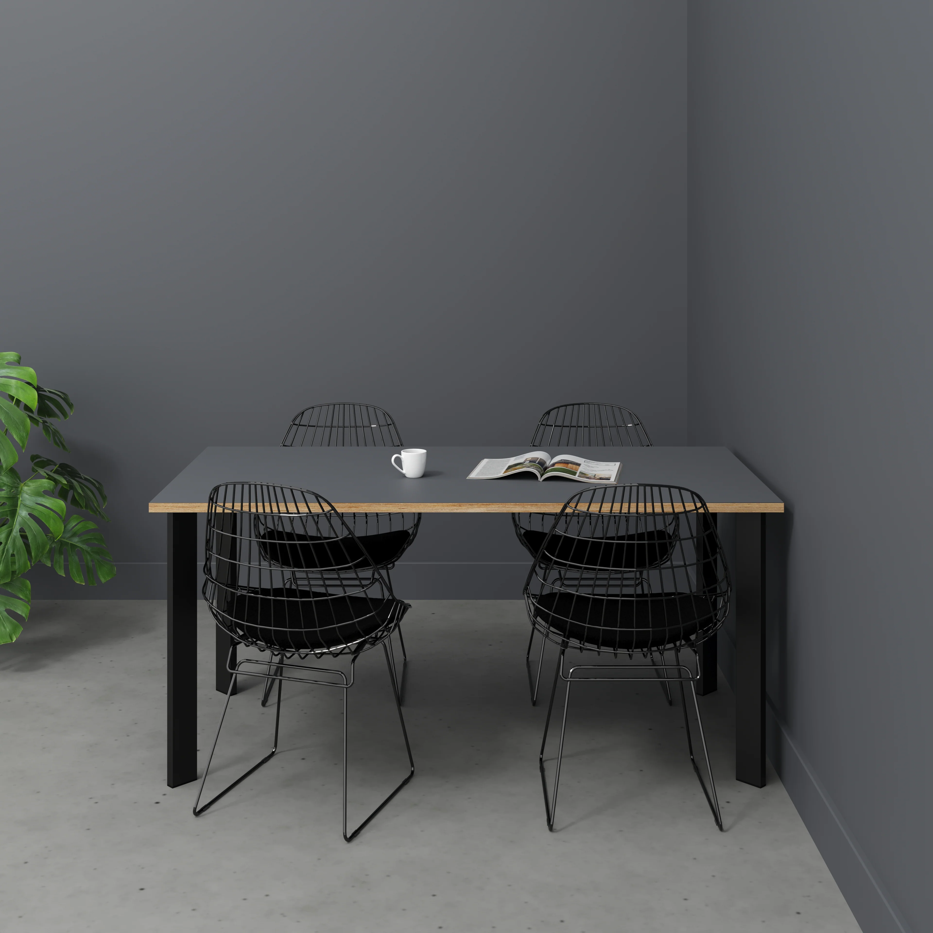 Plywood Table with Black Rectangular Single Pin Legs - Formica Tornado Grey - 1600(w) x 800(d) x 735(h) - Image 2