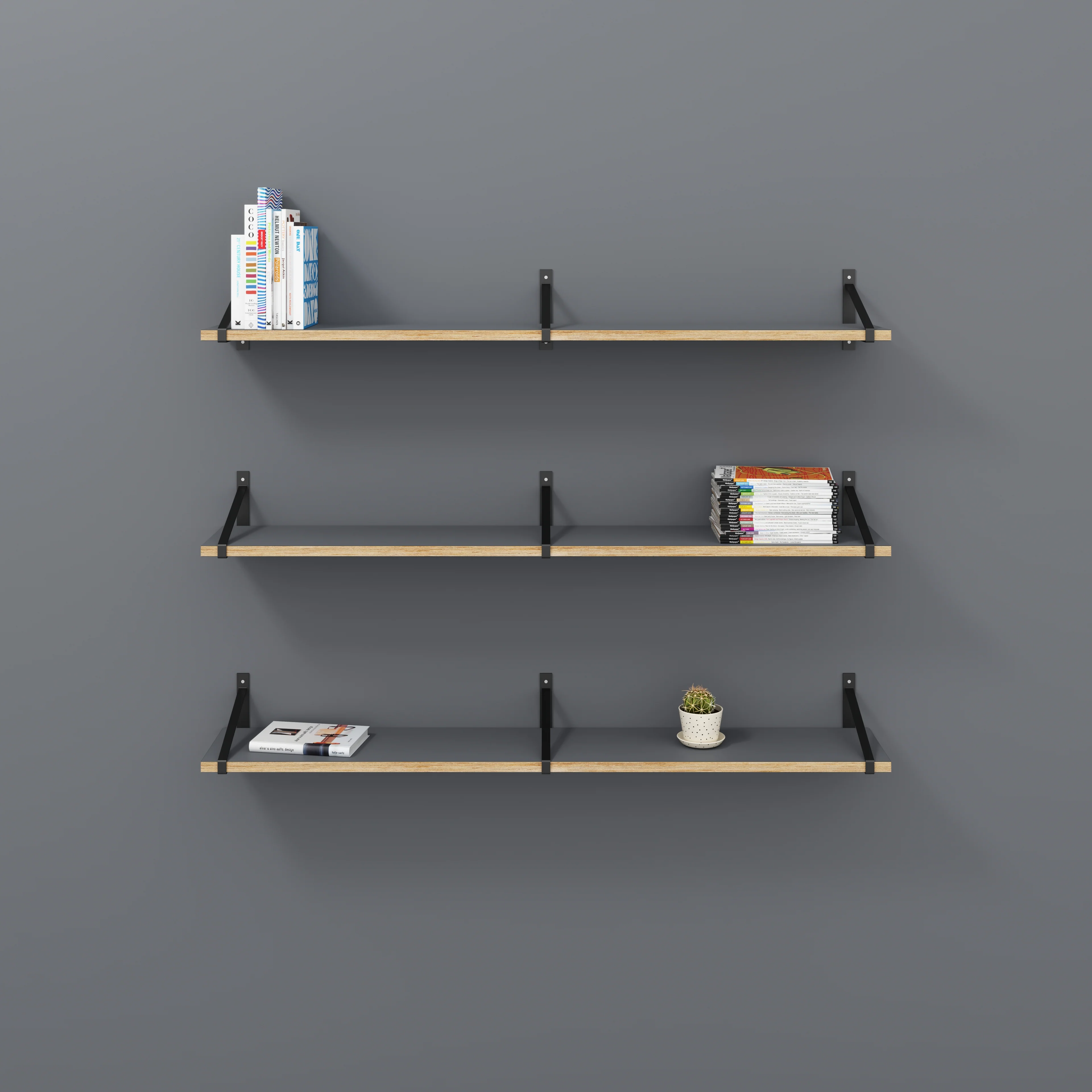 Plywood Wall Shelf with Suspense Brackets - Formica Tornado Grey - 1600(w) x 260(d) - Image 2