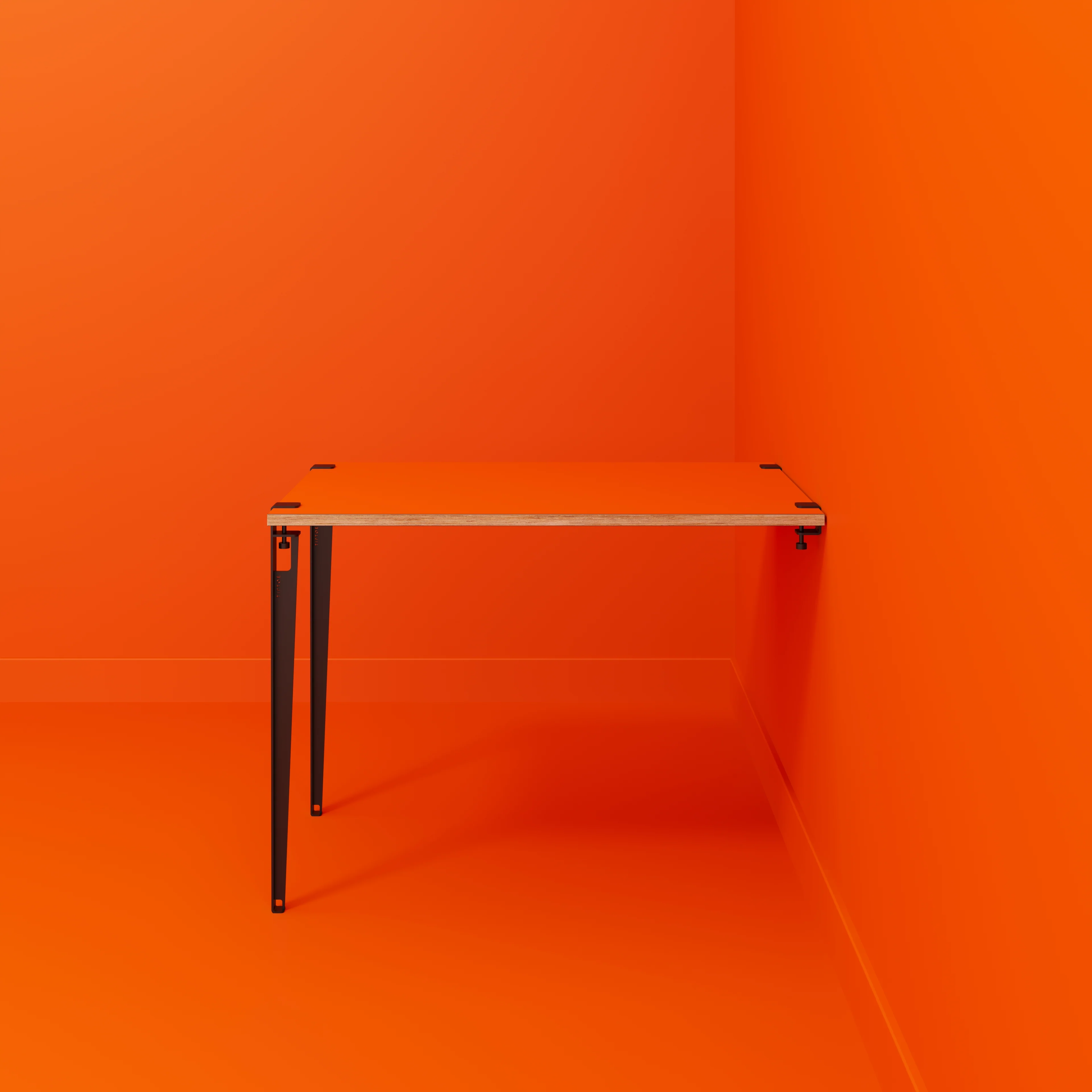 Plywood Wall Table with Black Tiptoe Legs and Brackets - Formica Levante Orange - 1200(w) x 800(d) x 900(h) - Image 2