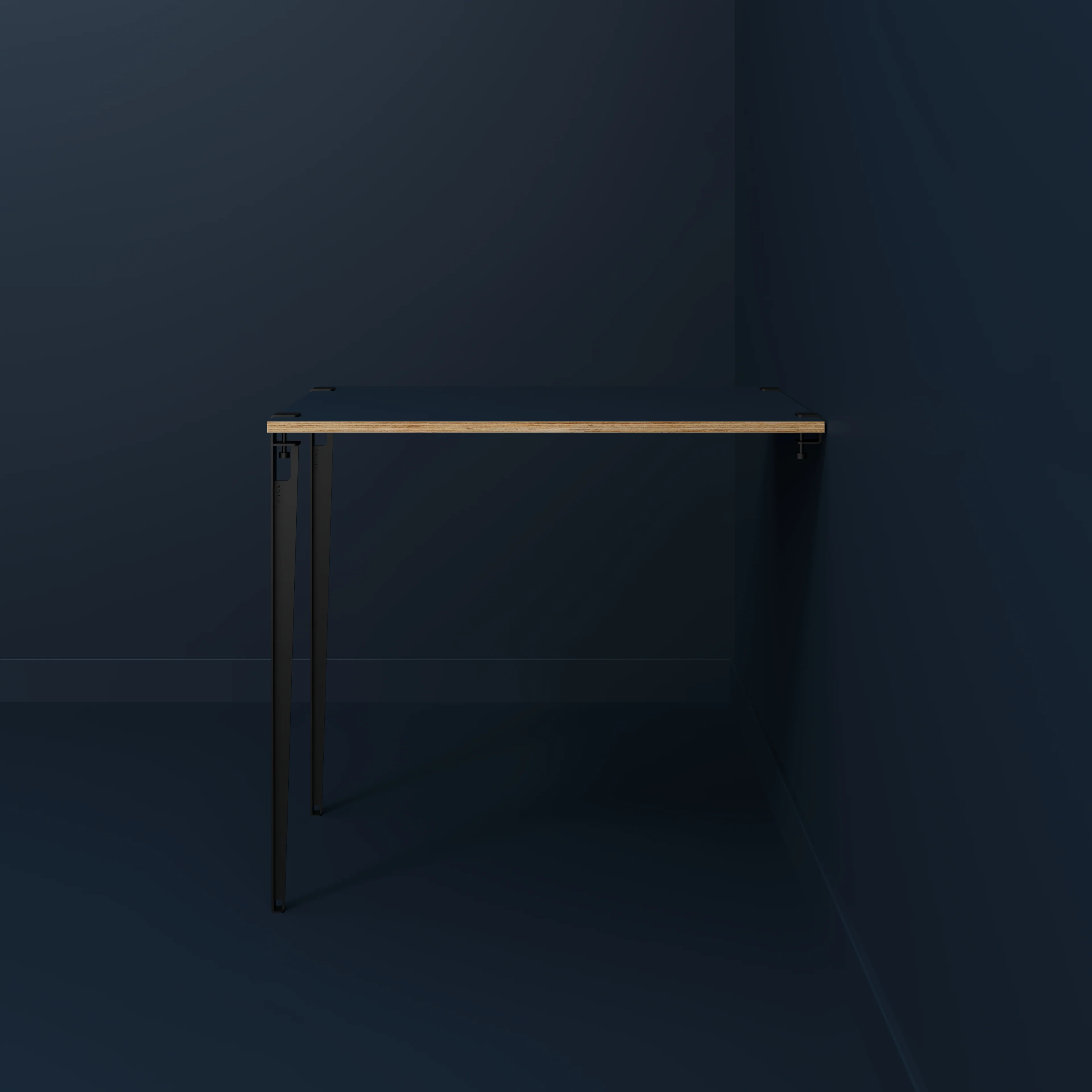 Plywood Wall Table with Black Tiptoe Legs and Brackets - Formica Night Sea Blue - 1200(w) x 800(d) x 1100(h) - Image 2